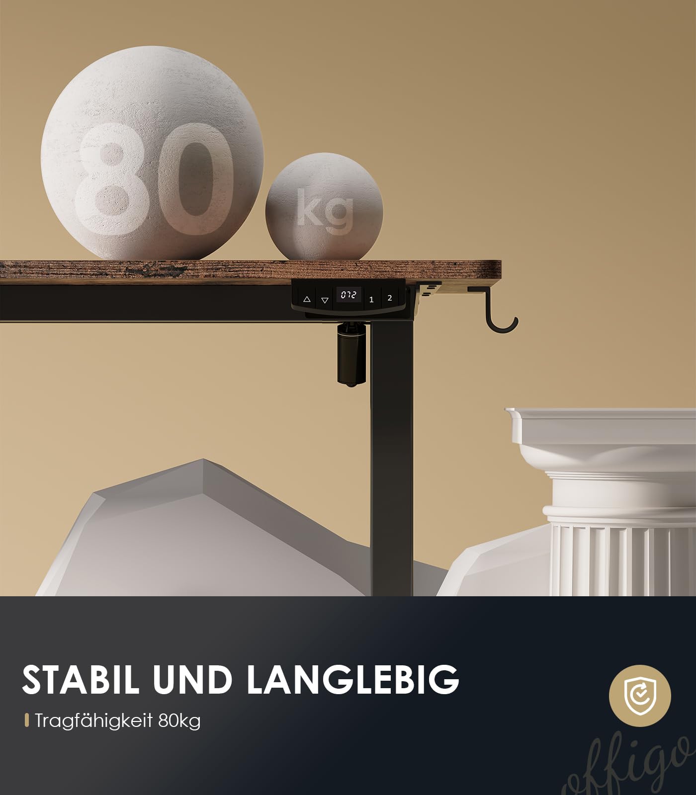 OffiGo Höhenverstellbarer Schreibtisch, 120 cm Elektrischer Schreibtisch, Ergonomischer Tisch mit Memory-Funktion, Gaming Tisch Höhenverstellbar, Moderner Computertisch für Zuhause und Büro, Weiß
