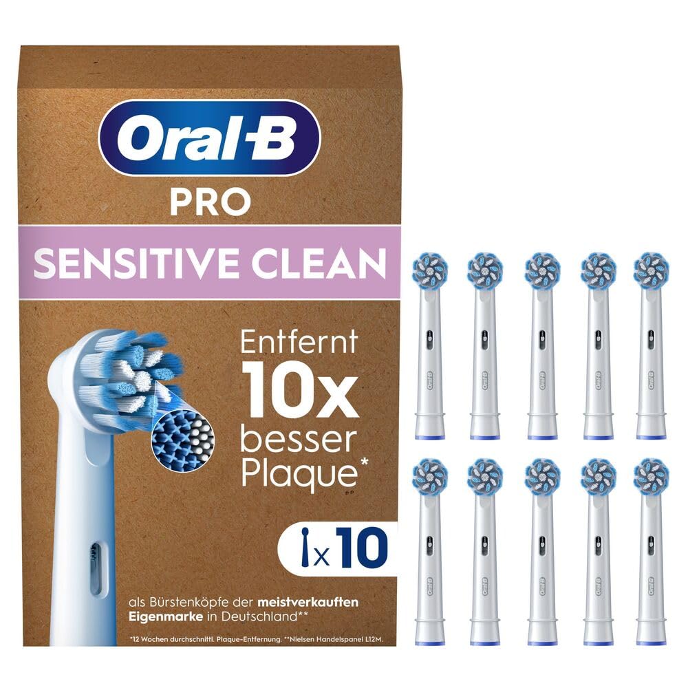 Oral-B Pro Sensitive Clean Aufsteckbürsten für elektrische Zahnbürste, 10 Stück, sanfte Zahnreinigung, X-Borsten, Original Oral-B Zahnbürstenaufsatz, briefkastenfähige Verpackung, Made in Germany