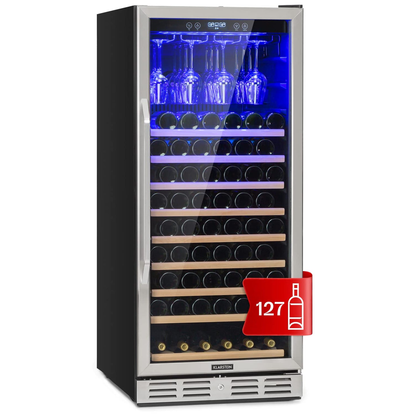 Klarstein built-in wine refrigerator, 2 zone drinks refrigerator small, small wine cabinet 306L, small wine refrigerator with glass door, indoor/outdoor bottle refrigerator, wine fridge 116 bottles