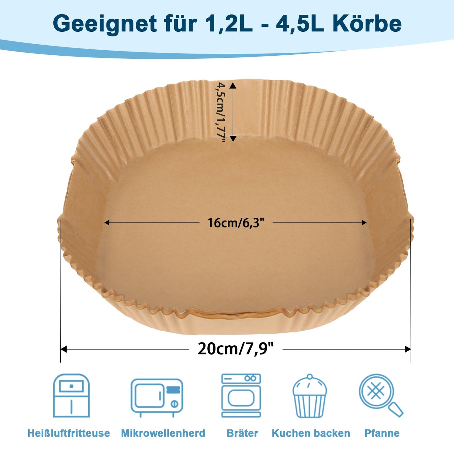 100 Stück Backpapier für Heißluftfritteuse 4,5L-8L, Stone TH 20-24cm Airfryer Backpapier Pergamentpapier Liner Kompatibel mit COSORI Philips Cecotec Midea Russell Hobbs XL XXL Airfryer