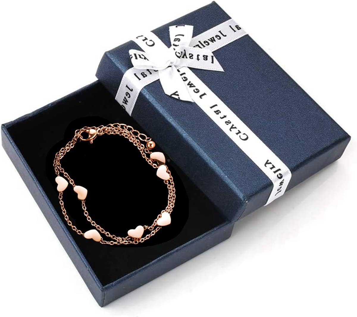 Rose Gold Heart Charm Bracelet for Women – Double Layered