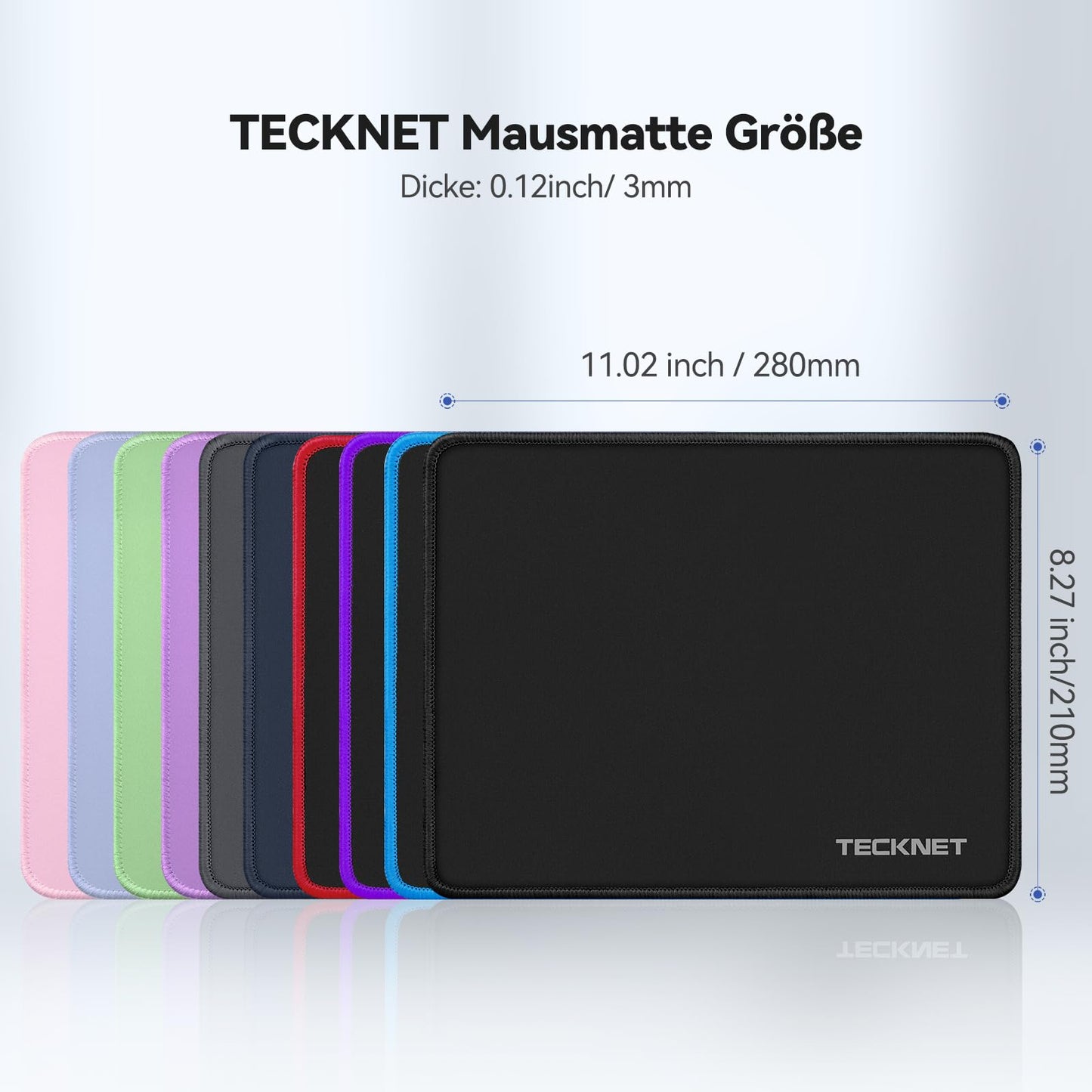 TECKNET Mauspad, 280 x 210 mm Gaming Mousepad mit Wasserdicht und Rutschfester Gummi für PC-Büro, Arbeit, Gaming, Studium, Laptop, Computer, Zuhause-Schwarz