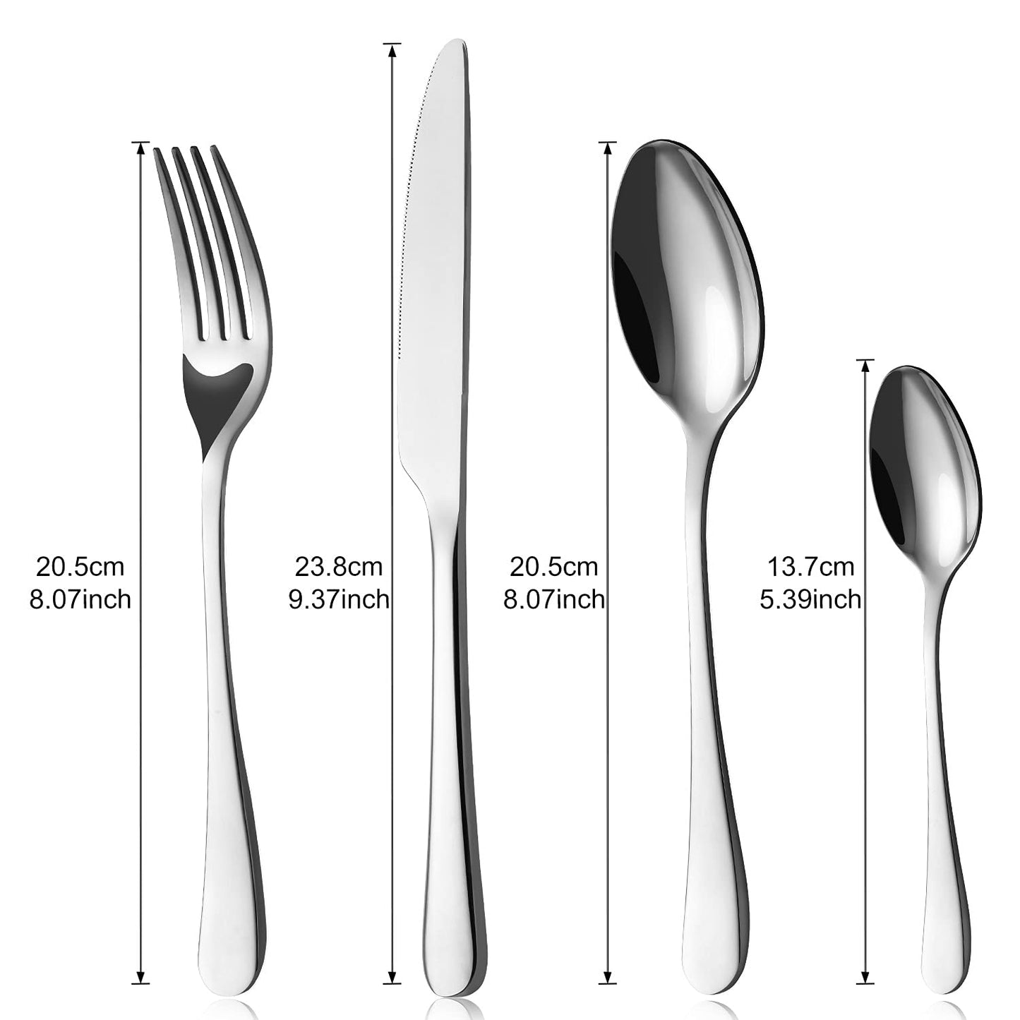 BEWOS Besteck Set für 6 Personen, 30 teilig Essbesteck Set inkl. Messer, Gabel, Löffel, Besteck Edelstahl Spiegelpoliert, Spülmaschinenfest