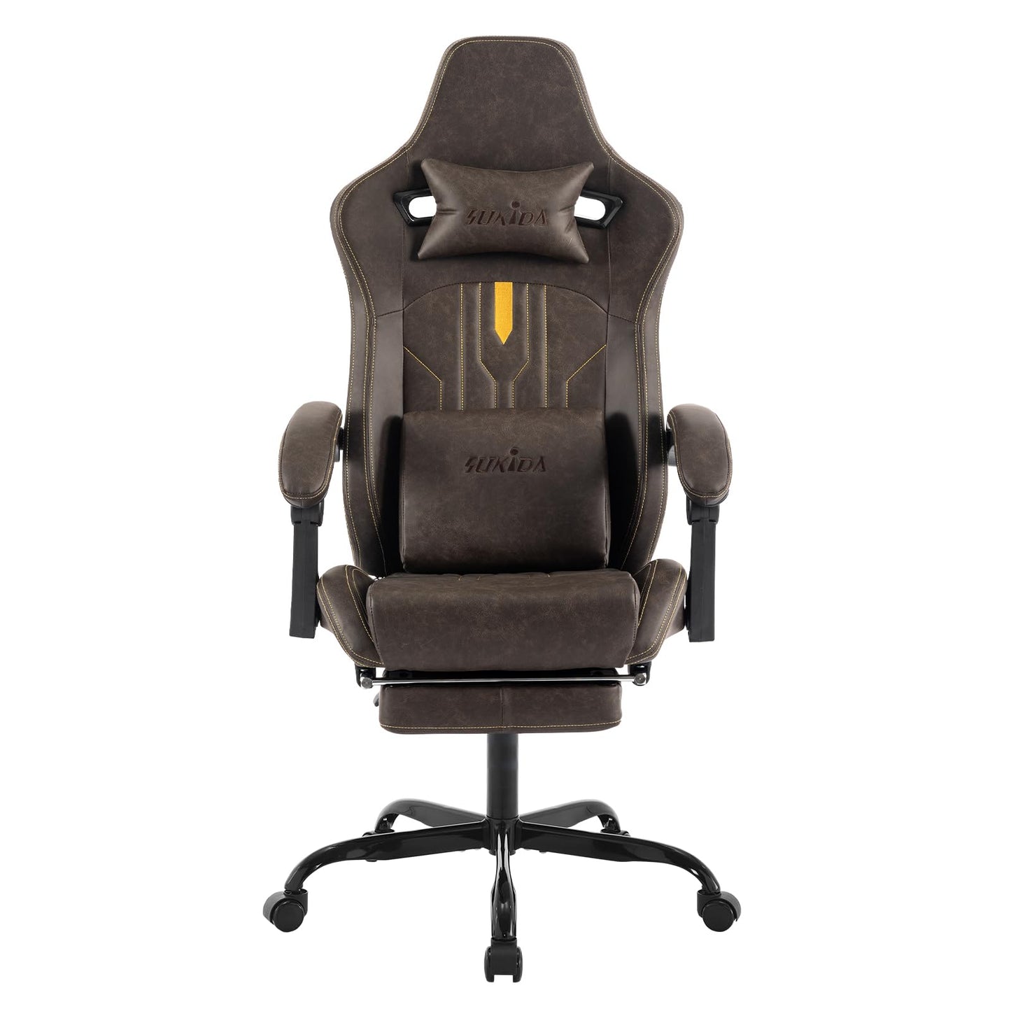 SUKIDA Gaming Stuhl Computerstuhl Ergonomischer Gaming Chair mit Fußstütze Bürostuhl Ergonomischer Computerstuhl mit Lendenwirbelstütze Schwarz