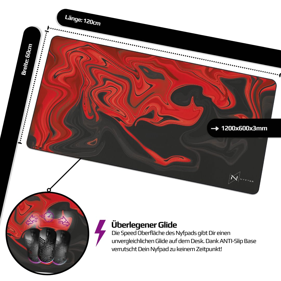 Nyfter - Liquid Gaming Mousepad 1200x600x3mm 3XL mauspad Gaming Premium Mauspad XXXL Wasserabweisend für Pro-Gamer