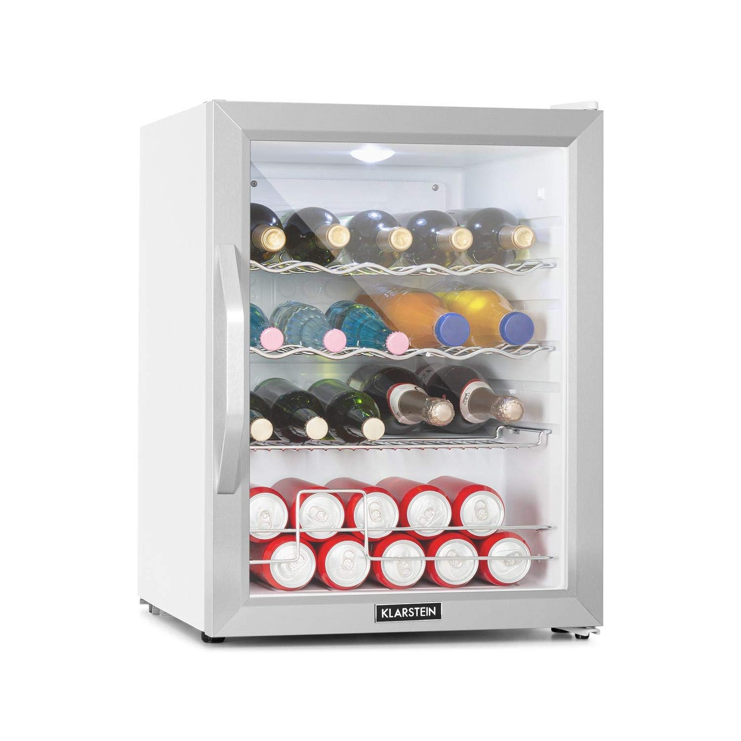 Klarstein Mini Fridge with Glass Door, Mini, for Room, Drinks Fridge Small with Adjustable Shelves, with Waveform Racks, 60 Liter Refrigerator Quiet
