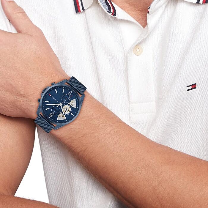 Tommy Hilfiger Multi Zifferblatt Quarz Uhr für Herren mit Silbernes Edelstahl-Mesh-Gliederarmband und Lederarmband