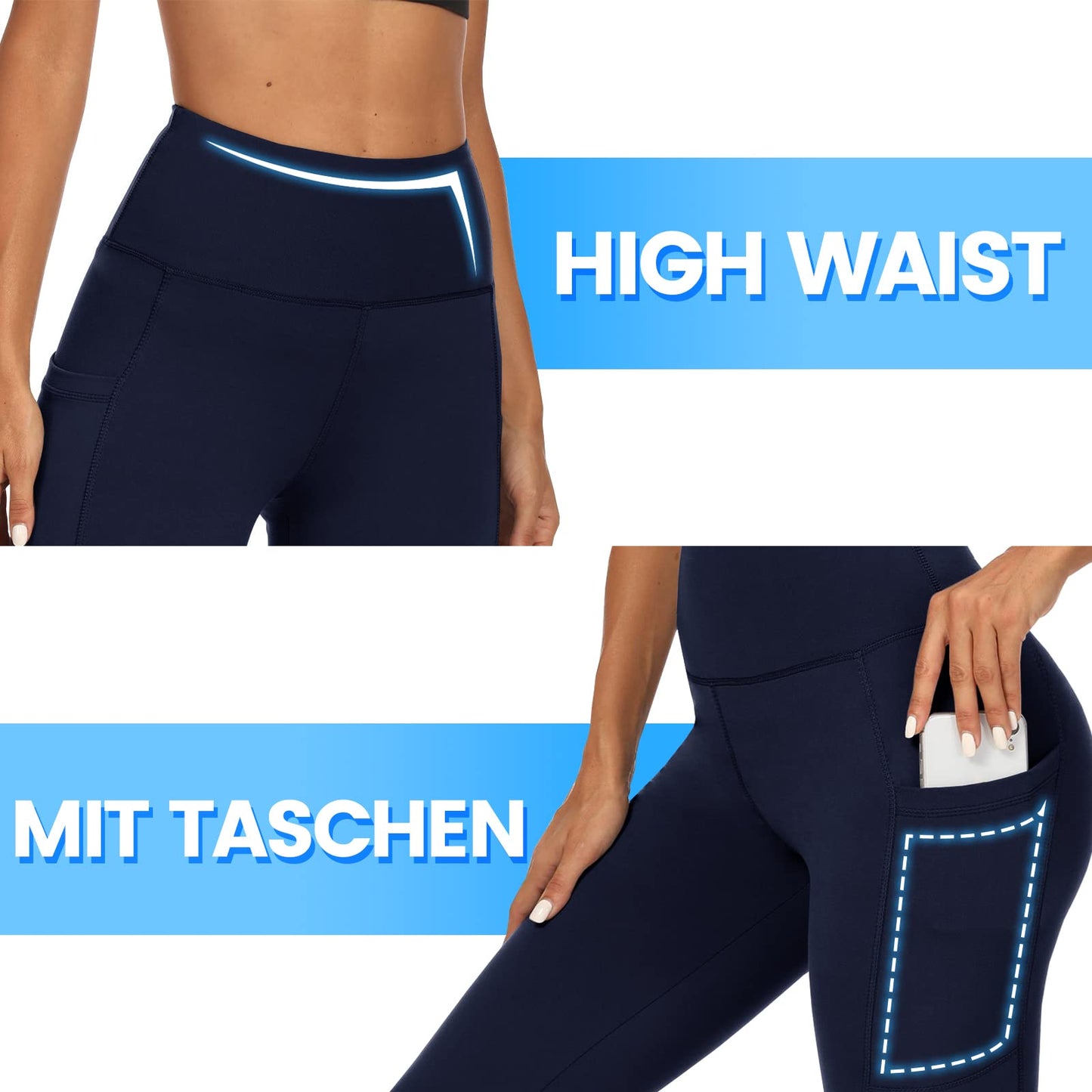 2-Pack Women’s High Waist Sport Leggings – With Pockets, Squat-Proof