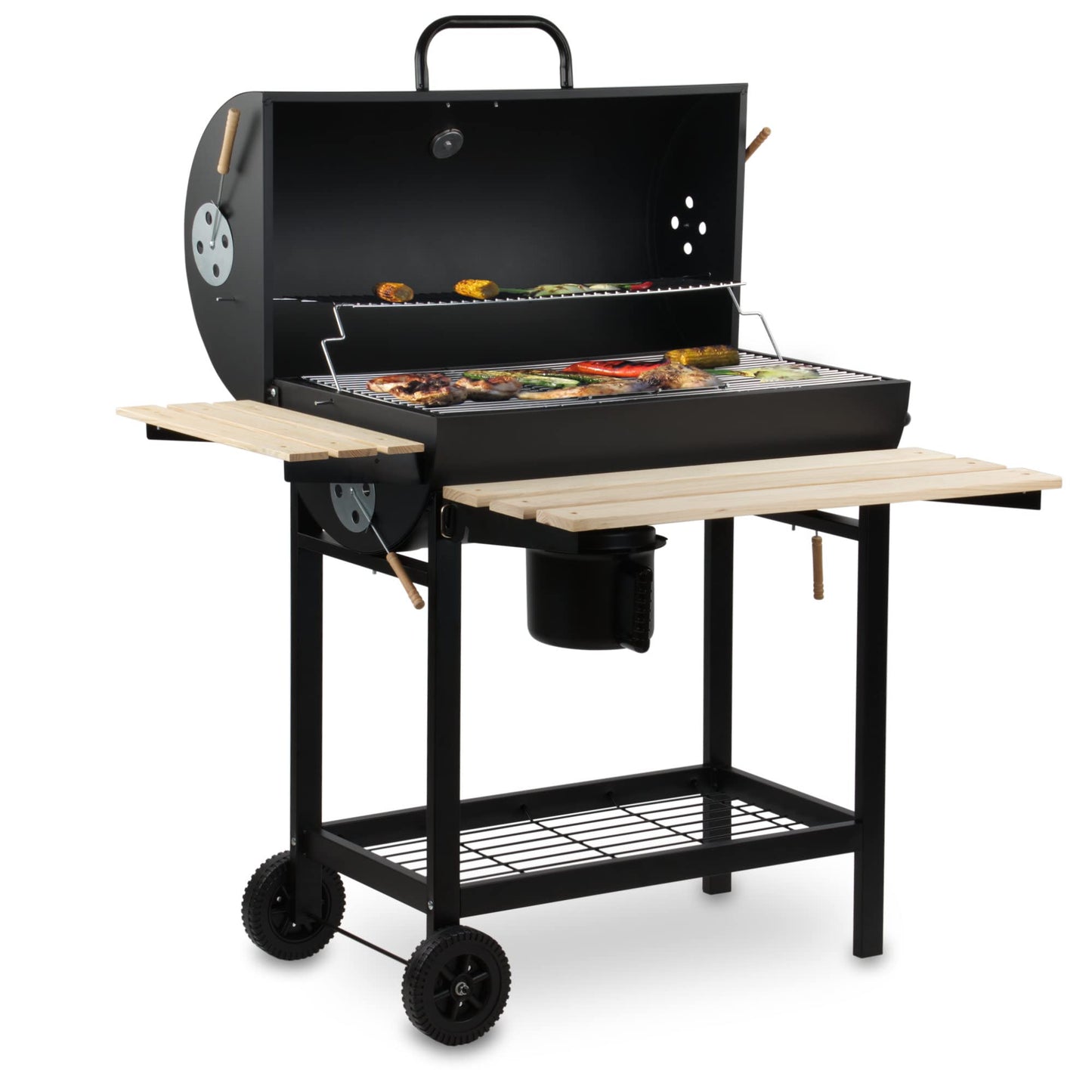 BBQ-TORO charcoal grill truck | Premium charcoal grill cart, smoker, barbecue grill with lid, warm holder rack, foldable storage and much more