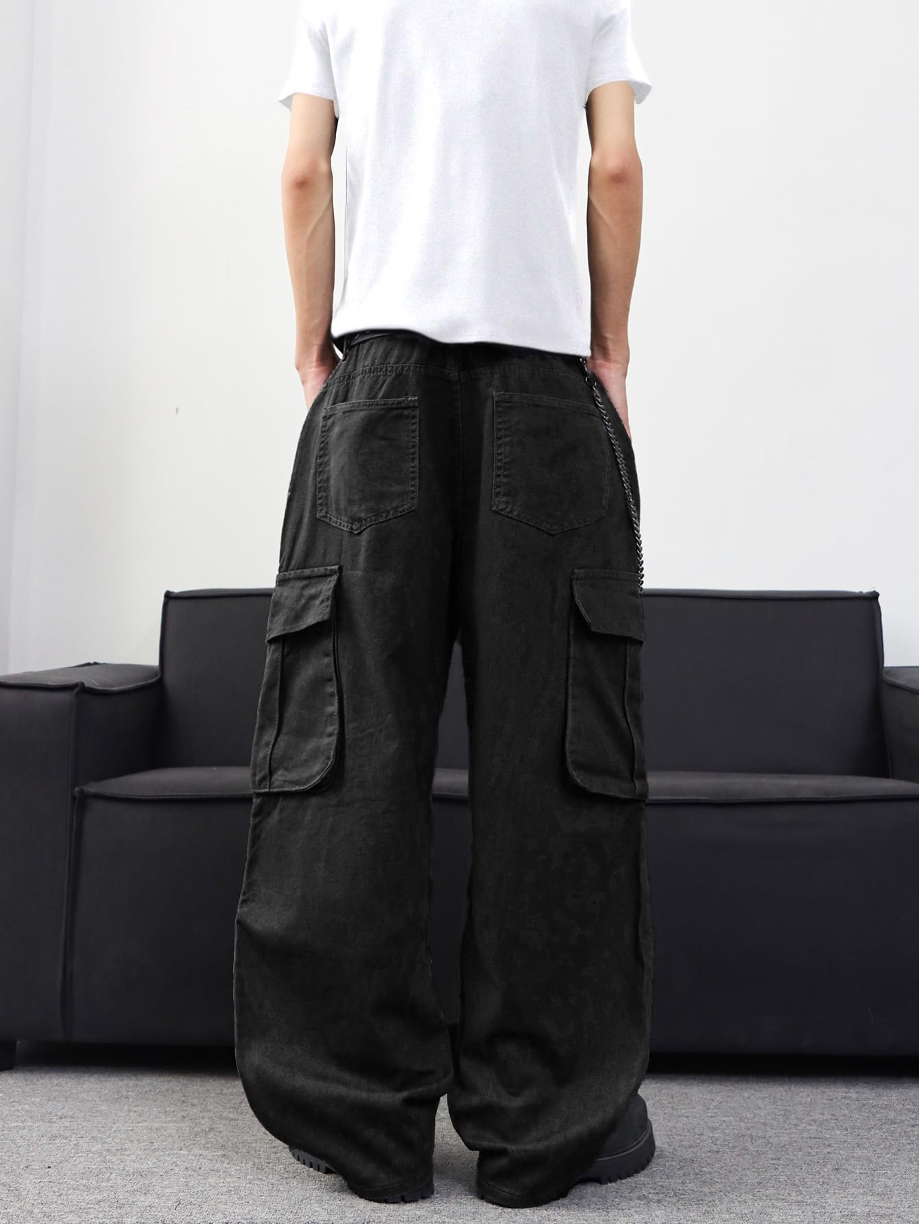 Zewool Men’s Casual Wide-Leg Denim Cargo Pants – Medium Weight Baggy Jeans