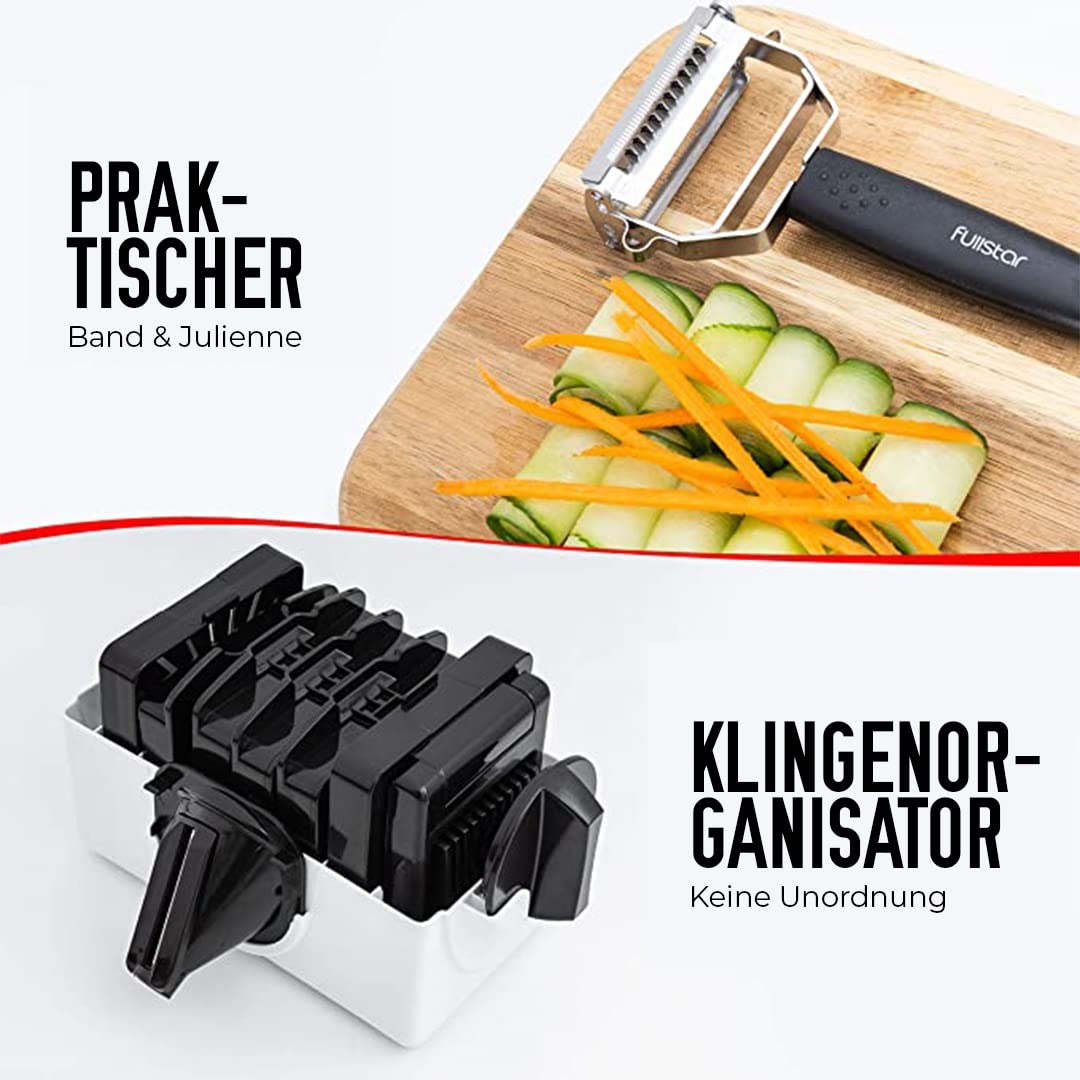 Gemüseschneider Mandoline Gemüsehobel - Gemüse Schneider Gurkenhobel Zwiebelschneider Kartoffelschneider Obstschneider - Reibe für Gemüse und Käse - Julienneschneider (6-in-1 Kompakt Weiß)