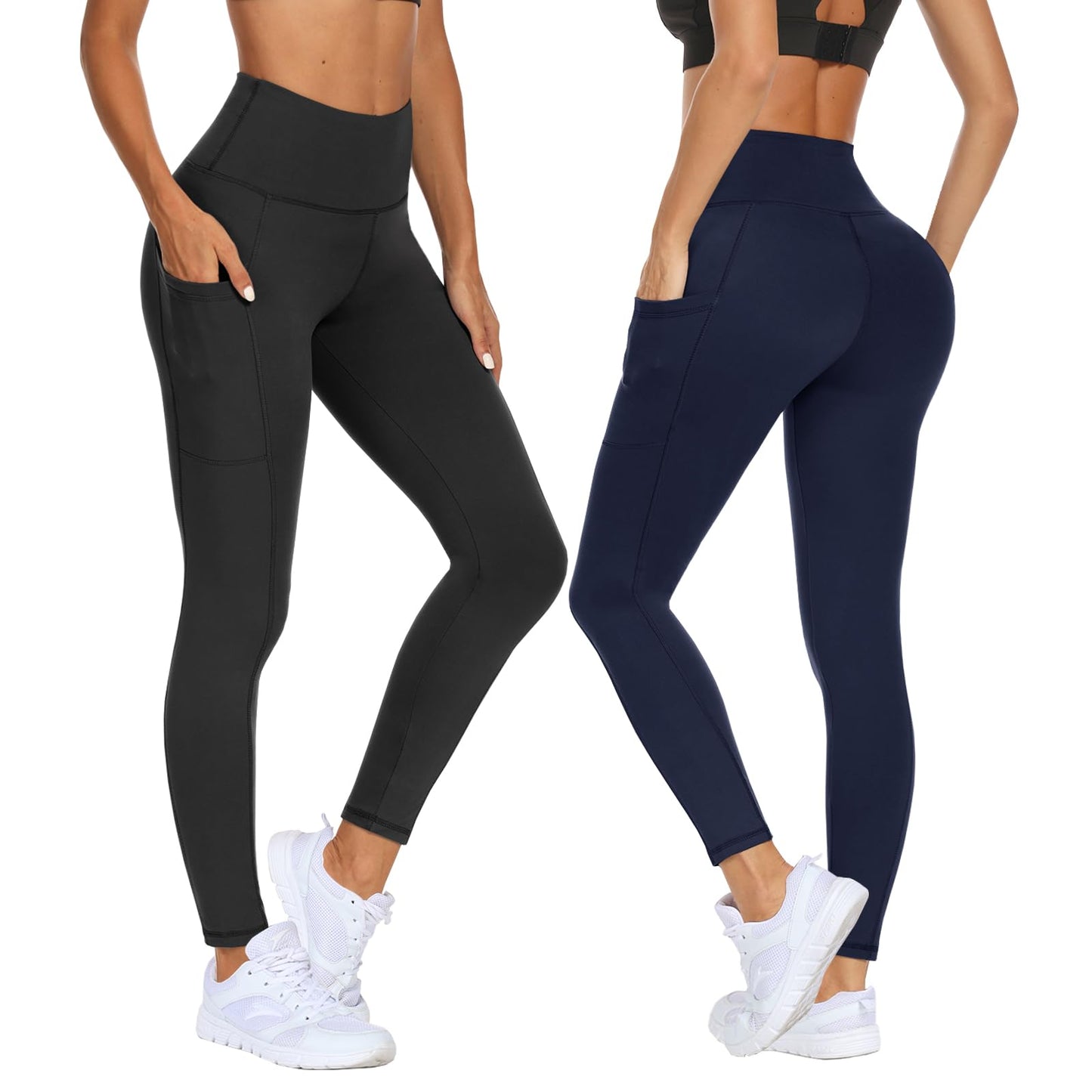 2-Pack Women’s High Waist Sport Leggings – With Pockets, Squat-Proof