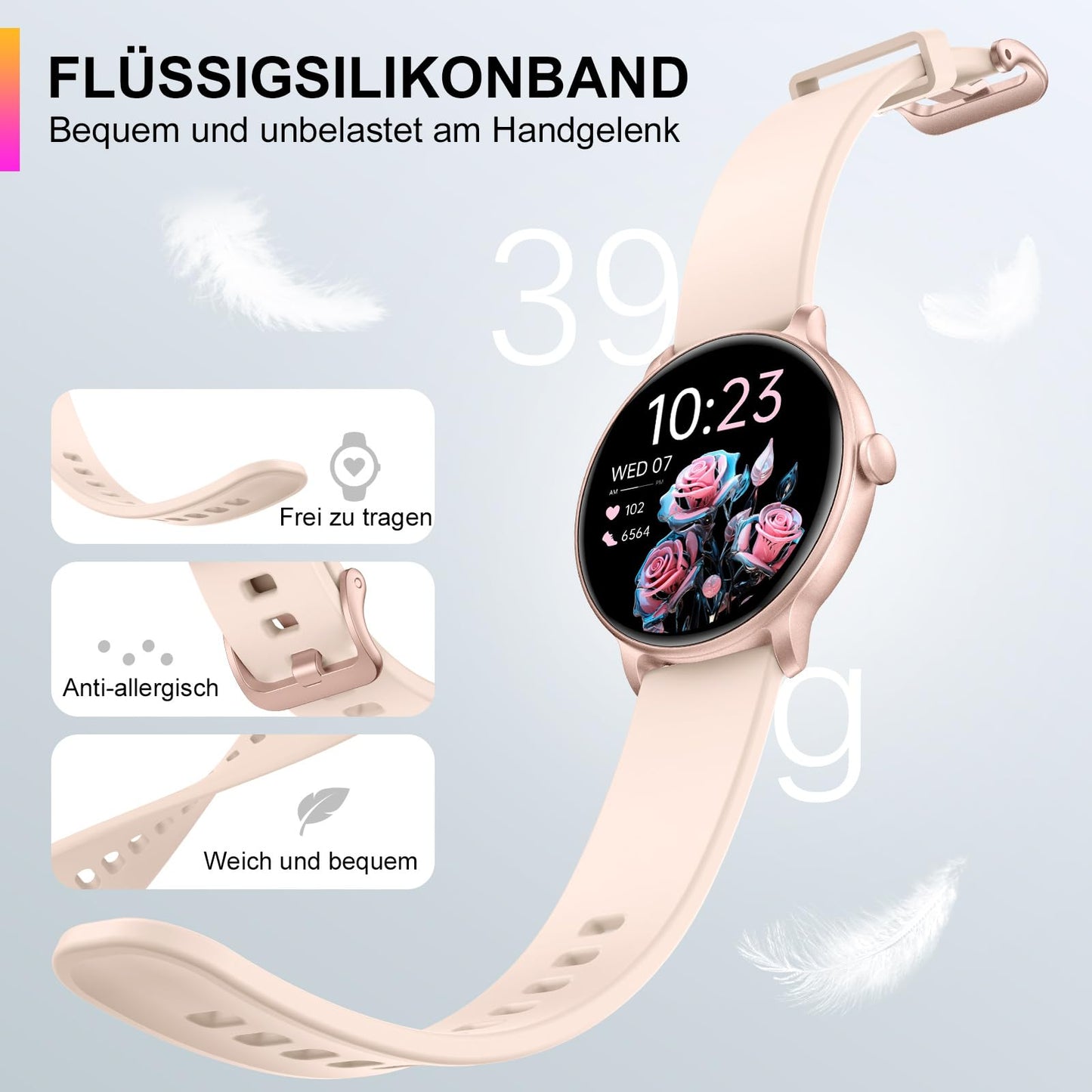 ZPPSNFIT Smartwatch Damen Herren, 1.43 Zoll AMOLED-Display Smart Watch mit Bluetooth Anrufe, Fitness Tracker mit Herzfrequenz Schlafmonitor, IP68 Wasserdicht Fitnessuhr für Android iOS