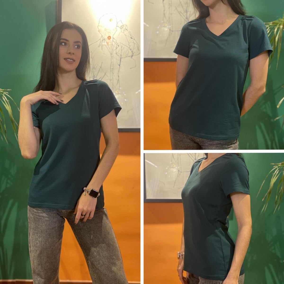 Zeagoo Women’s V-Neck Pleated T-Shirts