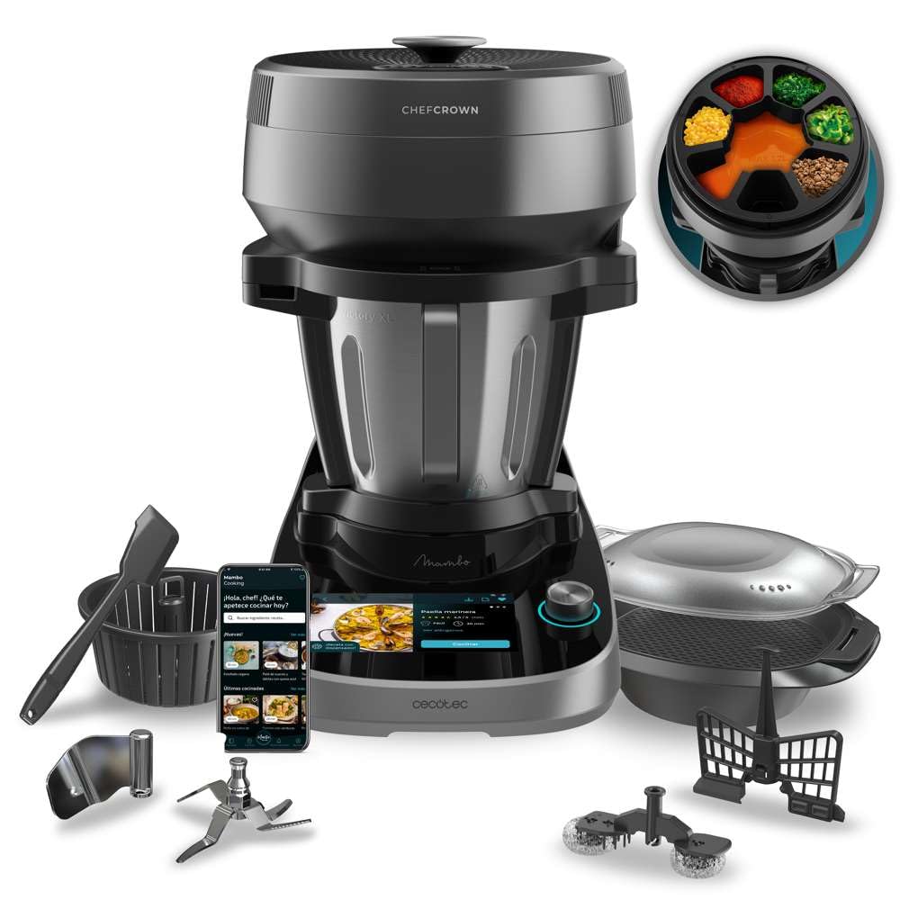 Cecotec Mambo 11090 Multifunctional Kitchen Robot 1600 W, 37 Functions, App, Scale and 3.3 Litre Stainless Steel Jug, Dishwasher Safe, Recipe Book and Accessories