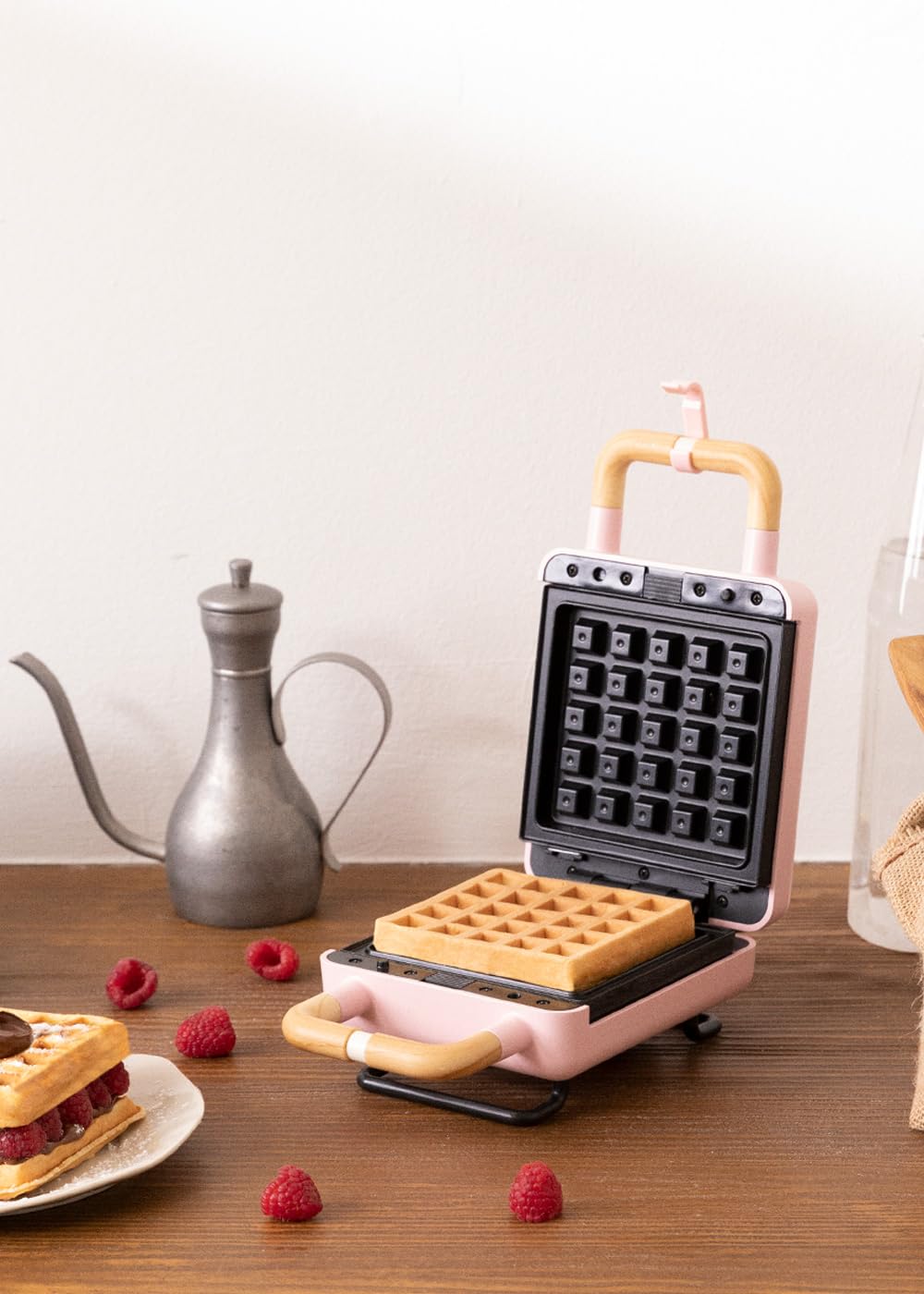 CREATE/STONE STUDIO/Sandwichmaker und Waffeleisen in Rosa-Barbie / 2 austauschbare Antihaftplatten, 1 Scheibe, 100º Offnung, BPA-frei, 105º Öffnung, Cool-Touch-Griff, 600W