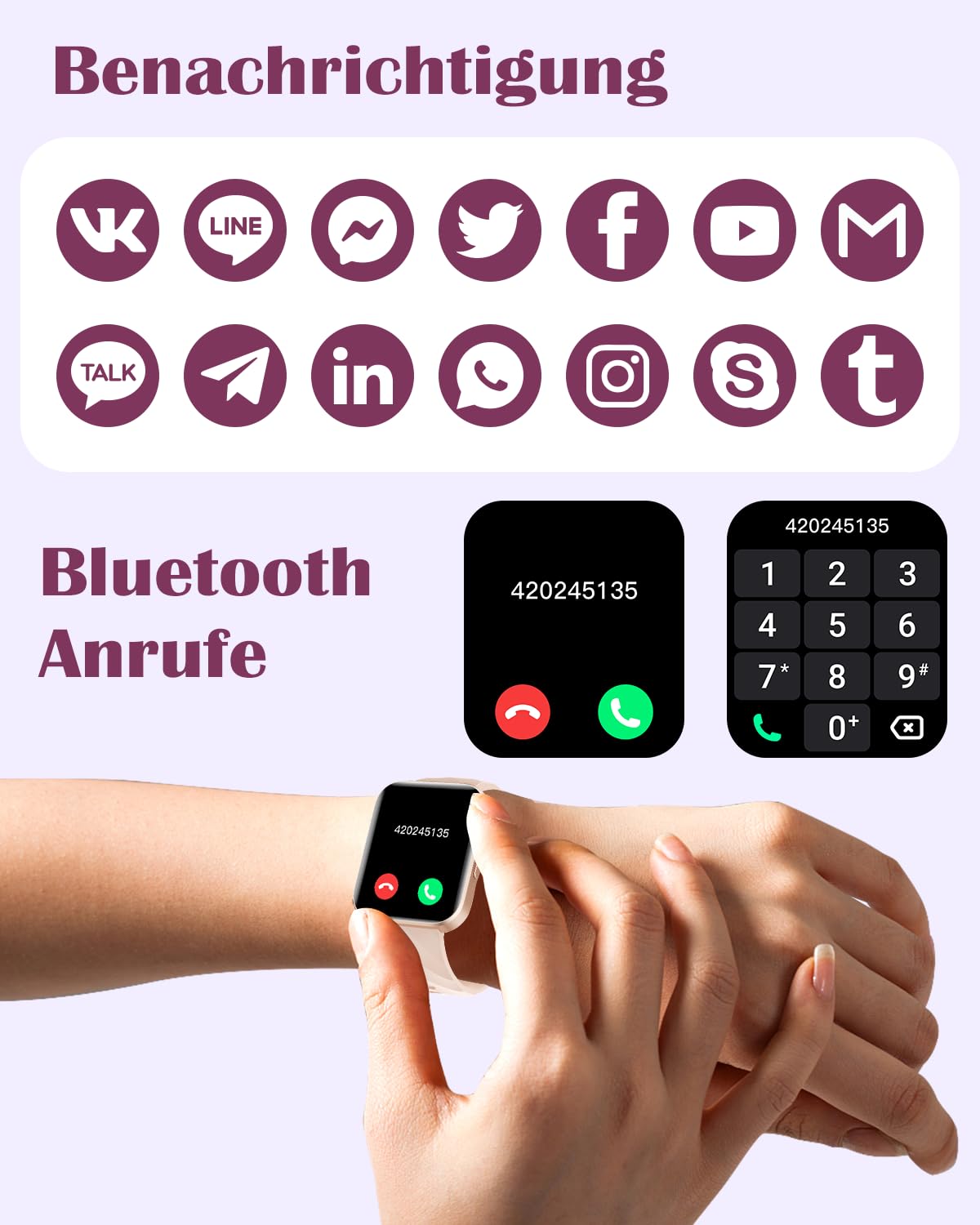 RUIMEN Smartwatch Damen Herren mit Telefonfunktion Fitnessuhr Schrittzähler Uhr mit Pulsmesser SpO2 Messung Schlafüberwachung Nachrichten Multi Trainingsmodi Smart Watch Wasserdicht Für Android iOS