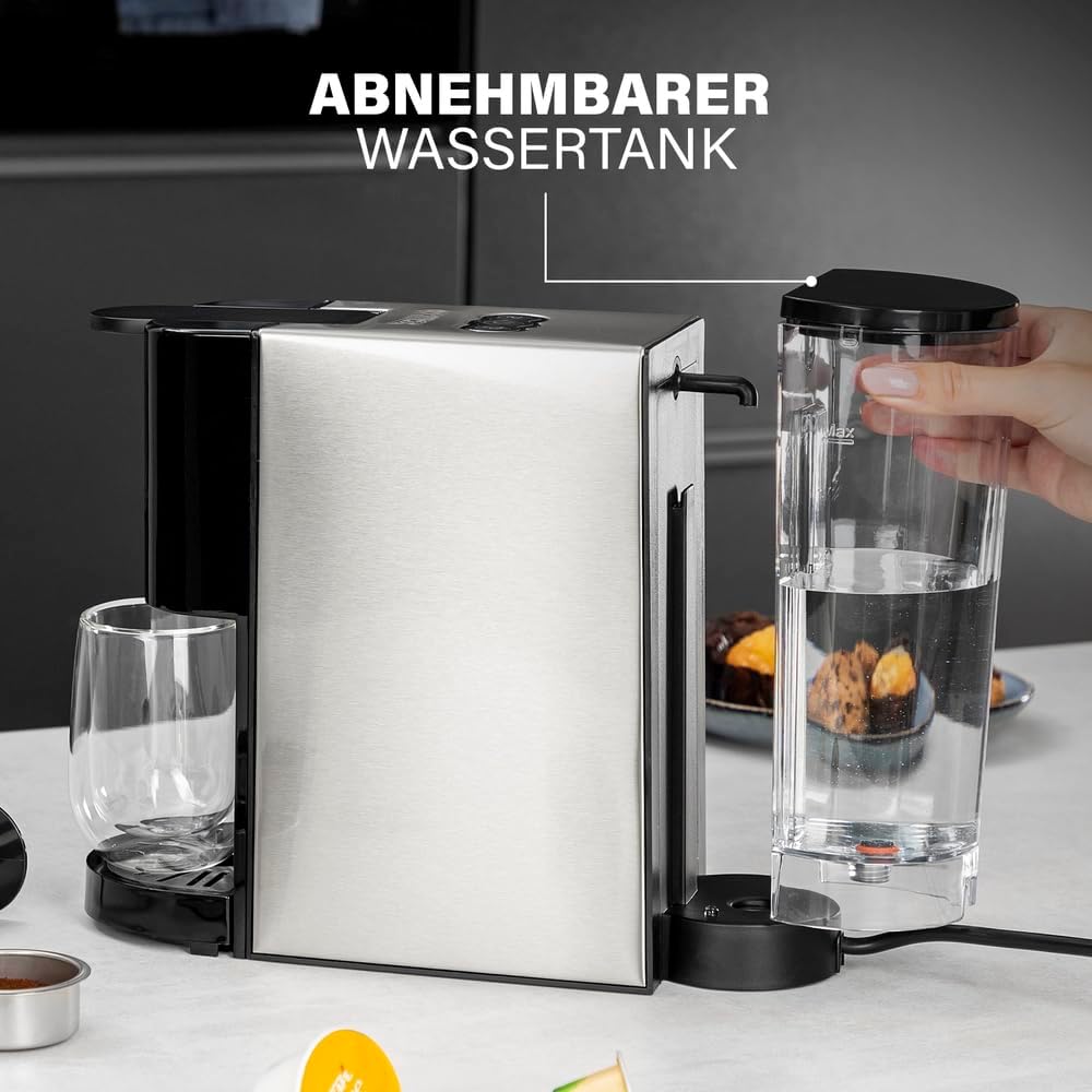 Princess Multicapsel Coffee Machine 4-in-1 - 1450 Watt, Capsule, Pads, Ground Coffee, BPA-Free, Black, Silver
