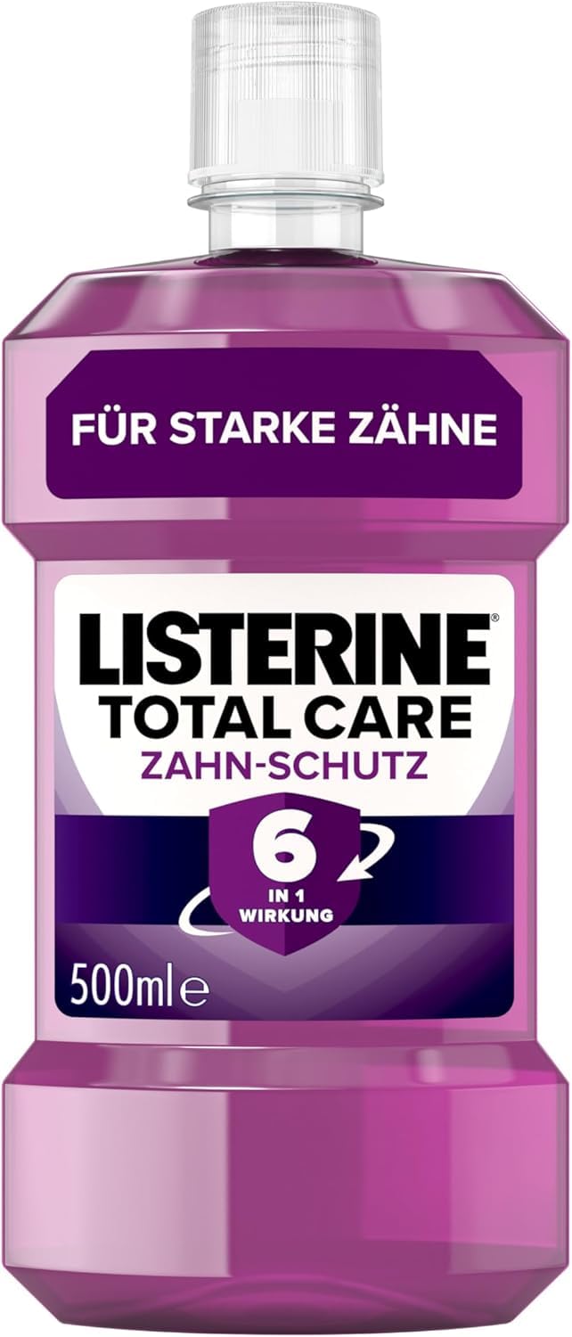 LISTERINE Total Care Zahn-Schutz (6 x 500 ml) - Testsieger Stiftung Warentest, 6 in 1 Wirkung, 24h frischer Atem, schützt gegen Karies & Zahnfleischprobleme, antibakterielles Mundwasser