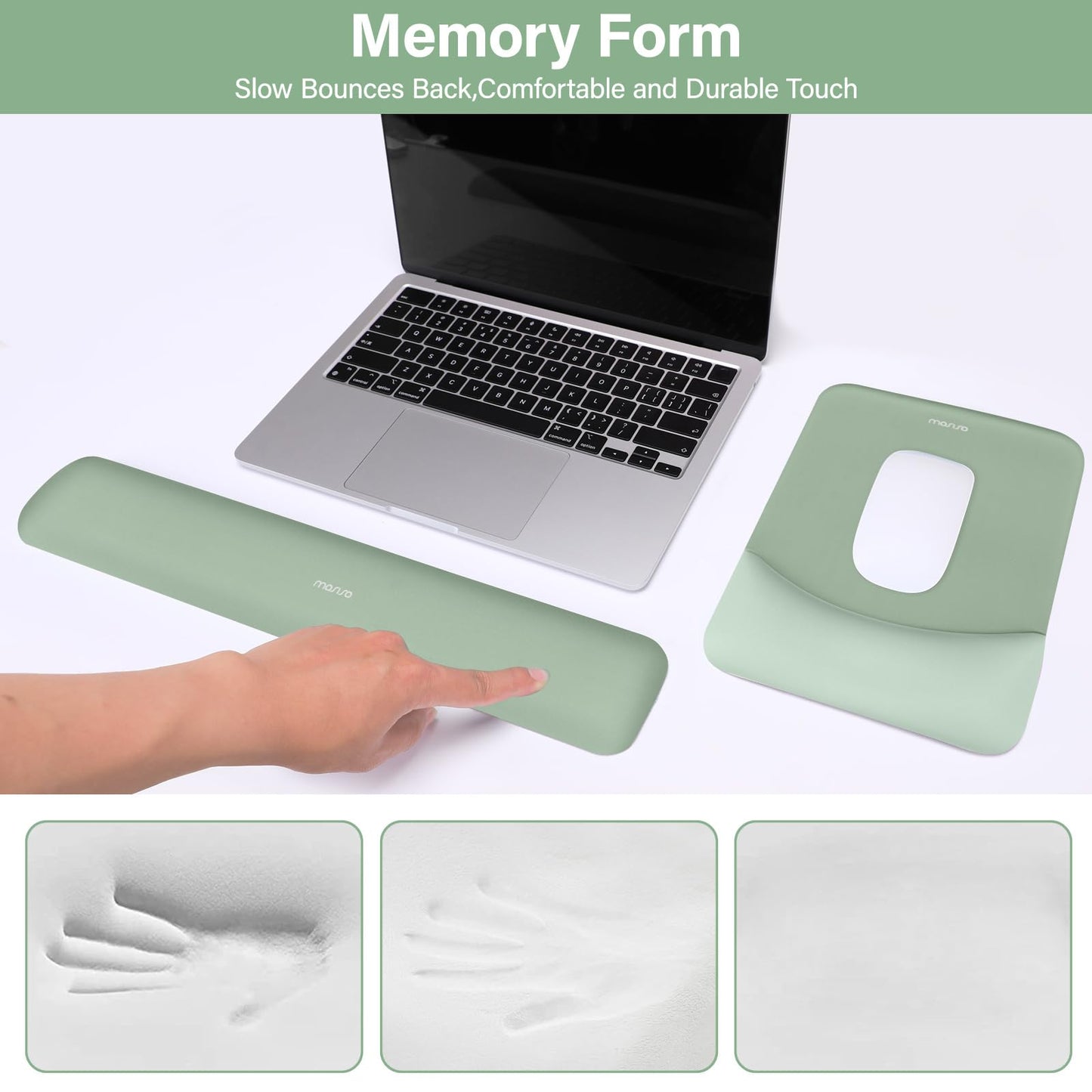 MOSISO Handgelenkstütze für Mauspad&Tastatur Set, Rechteckig Ergonomisch Mauspad Rutschfest Basis Home/Büro Schmerzlinderung&Typing Kissen mit Neopren Cloth&Erhöht Gebogen Memory Schaum,Grün