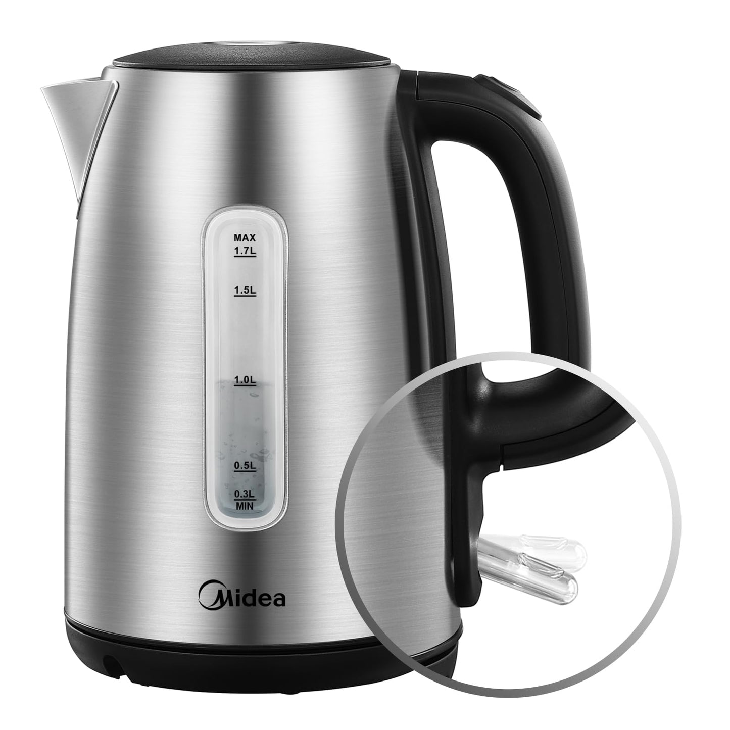 Midea Wasserkocher mit Temperatureinstellung (40, 60, 70, 80, 90, 100 Degree C),Edelstahl 1,7 Liter,Kettle 2200W mit Sichtfenster, Warmhaltefunktion für 60 Min