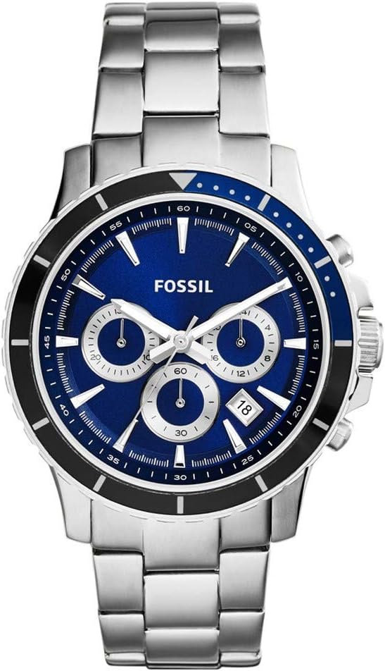 Fossil Uhr für Herren Briggs, QuarzChronographenwerk, 42 mm silberfarbenes Edelstahlgehäuse mit Edelstahlarmband, CH2927