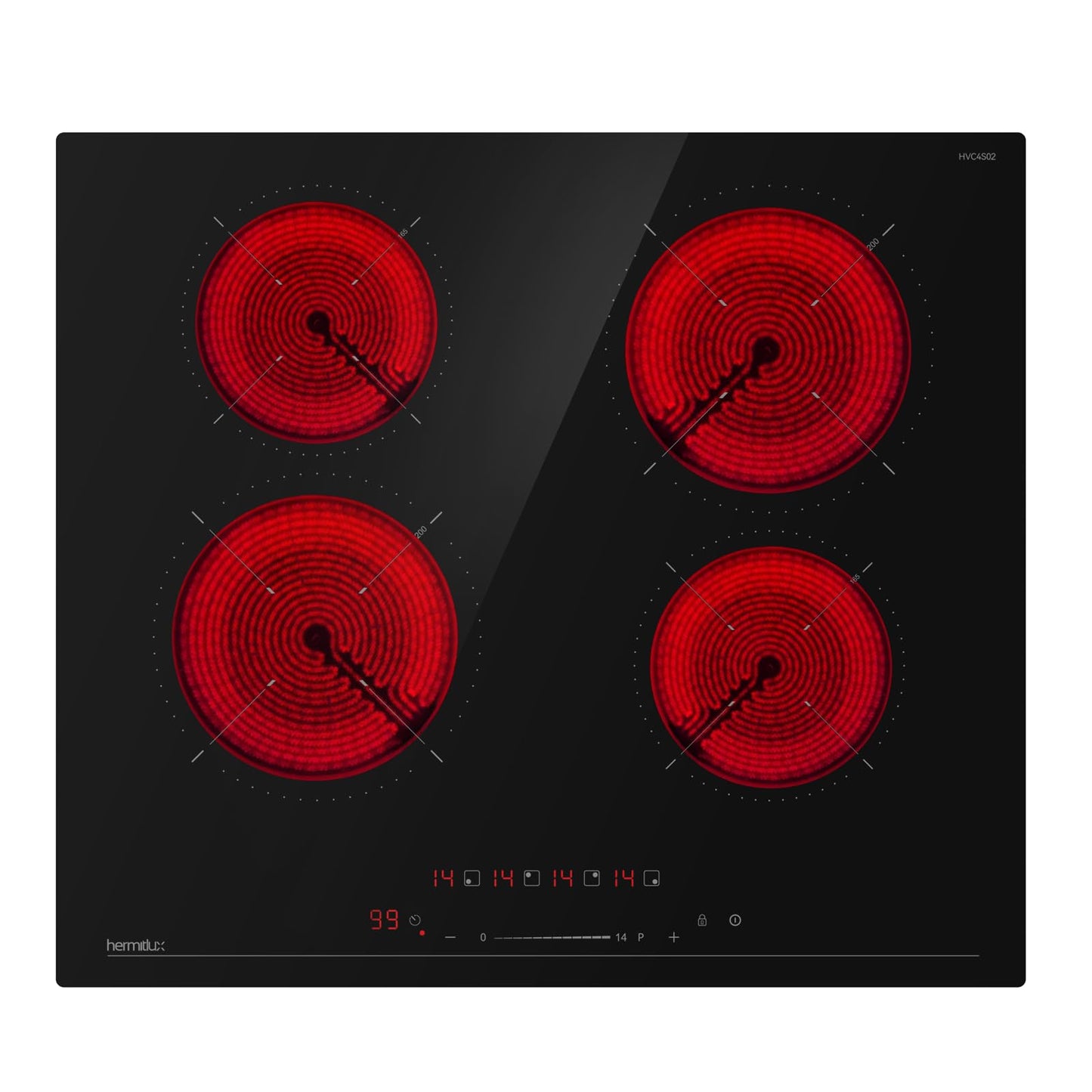 Hermitlux ceramic hob,Built-in 29 cm black glass ceramic electric hob,9 power levels,Sensor touch control, child lock, 1-99 minute timer,Suitable for all pots and pans