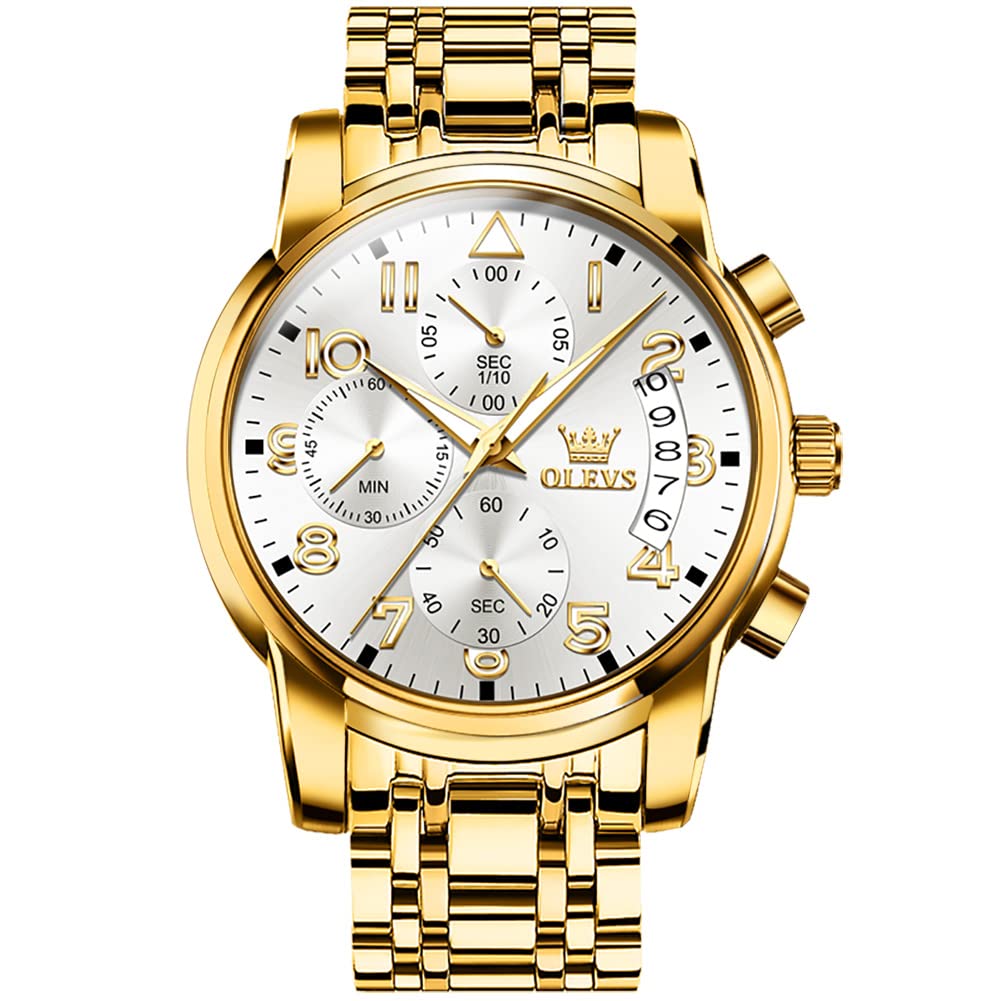 OLEVS Uhren Herren, Edelstahl Analoger Quarzuhr, Multifunktionale Diamanten Herrenuhren, Klassisches Luxuskleid Herrenuhr