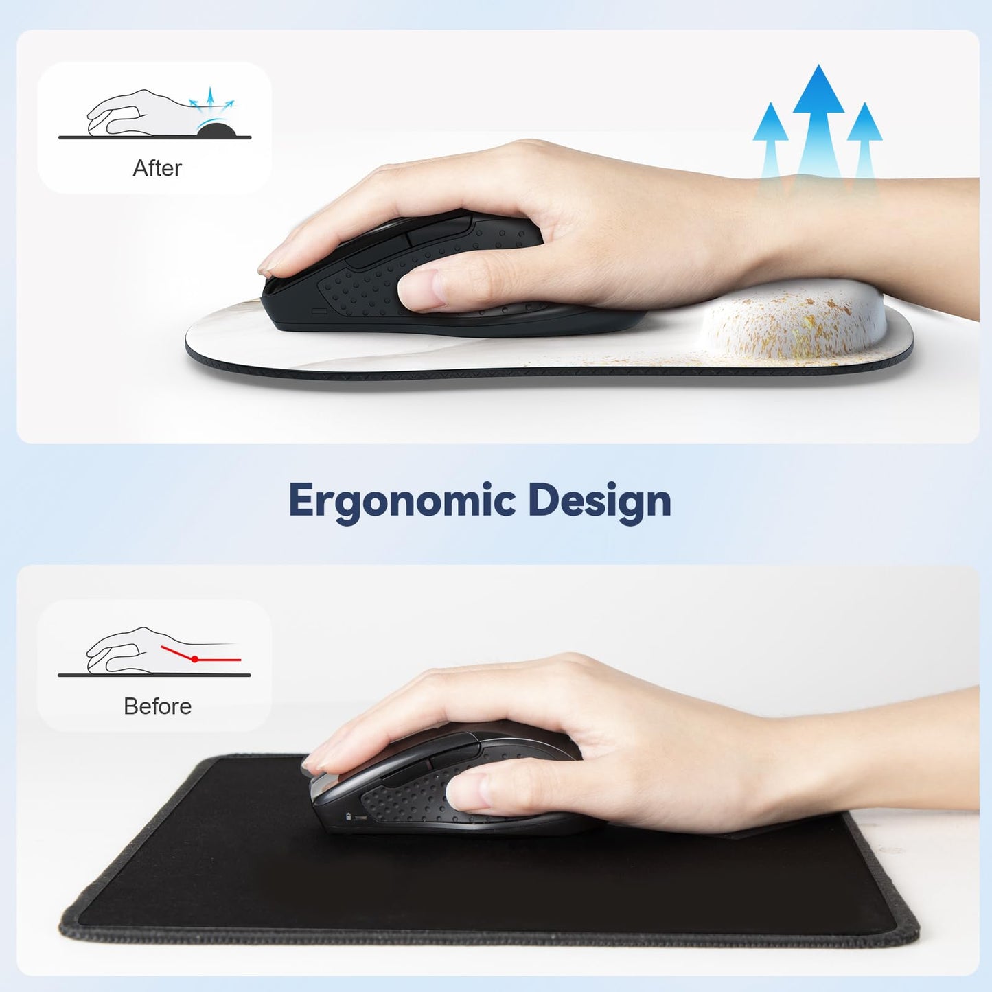 TECKNET Mauspad mit Gelkissen, Memory Foam Mousepad Ergonomisches Wasserdicht Komfort Mausmatte mit Handgelenkpolster Handauflage für Alle Maus Offfice Heim Computer Laptop