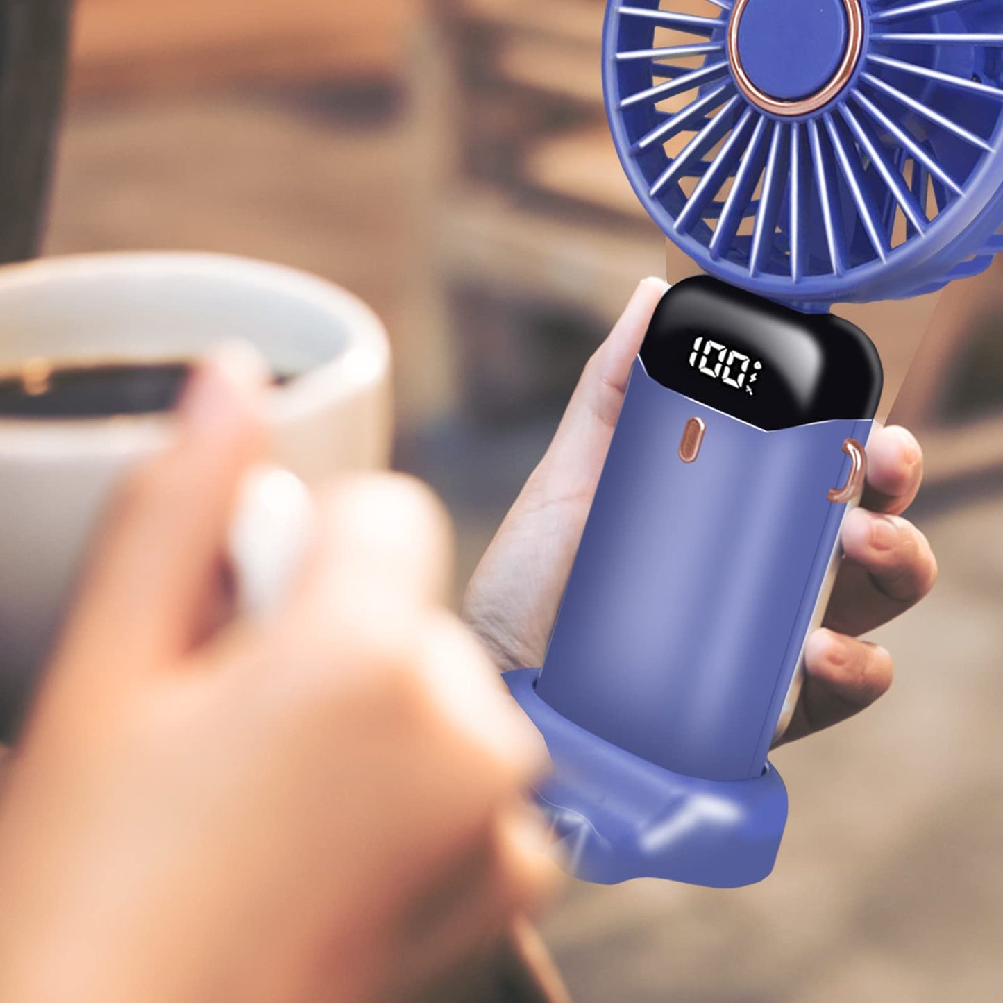 Jsdoin Handventilator, Tragbarer Mini Ventilator, Wiederaufladbar, Kleiner Taschenventilator Mit 5 Geschwindigkeitsstufen, Faltbarer USB-Ventilator für Büro, Outdoor (Dunkelblau)