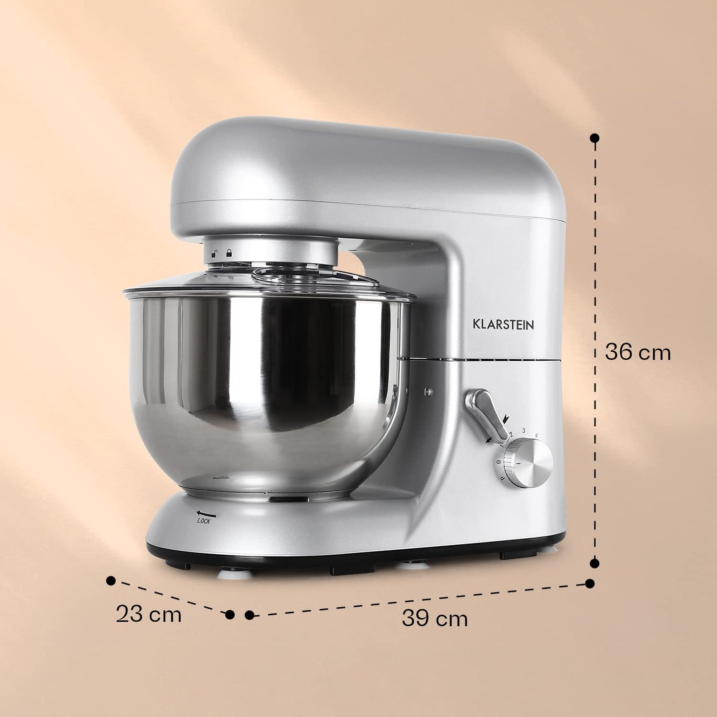 Klarstein Küchenmaschine, Knetmaschine mit 5L Schüssel, 1800W Profi Küchenmaschine mit Knethaken und Schneebesen, Universal Küchenmaschine mit 6 Stufen, Teigmaschine zum Rühren, Kneten und Aufschlagen