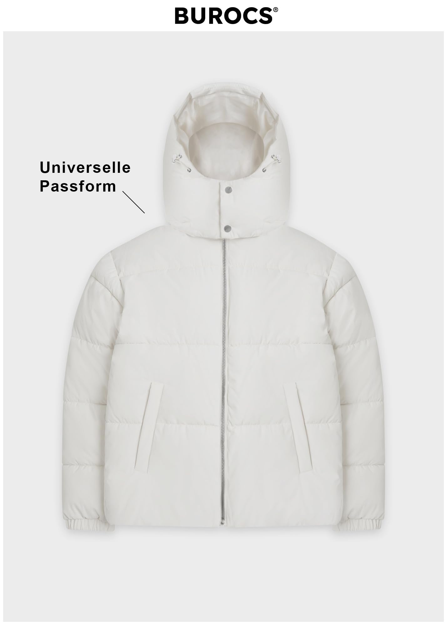 Burocs Hooded Puffer Jacket - Black - Jacke Herren - 2-Wege-Reißverschluss - abnehmbare Kapuze - Logo am Rücken - Kordelzug