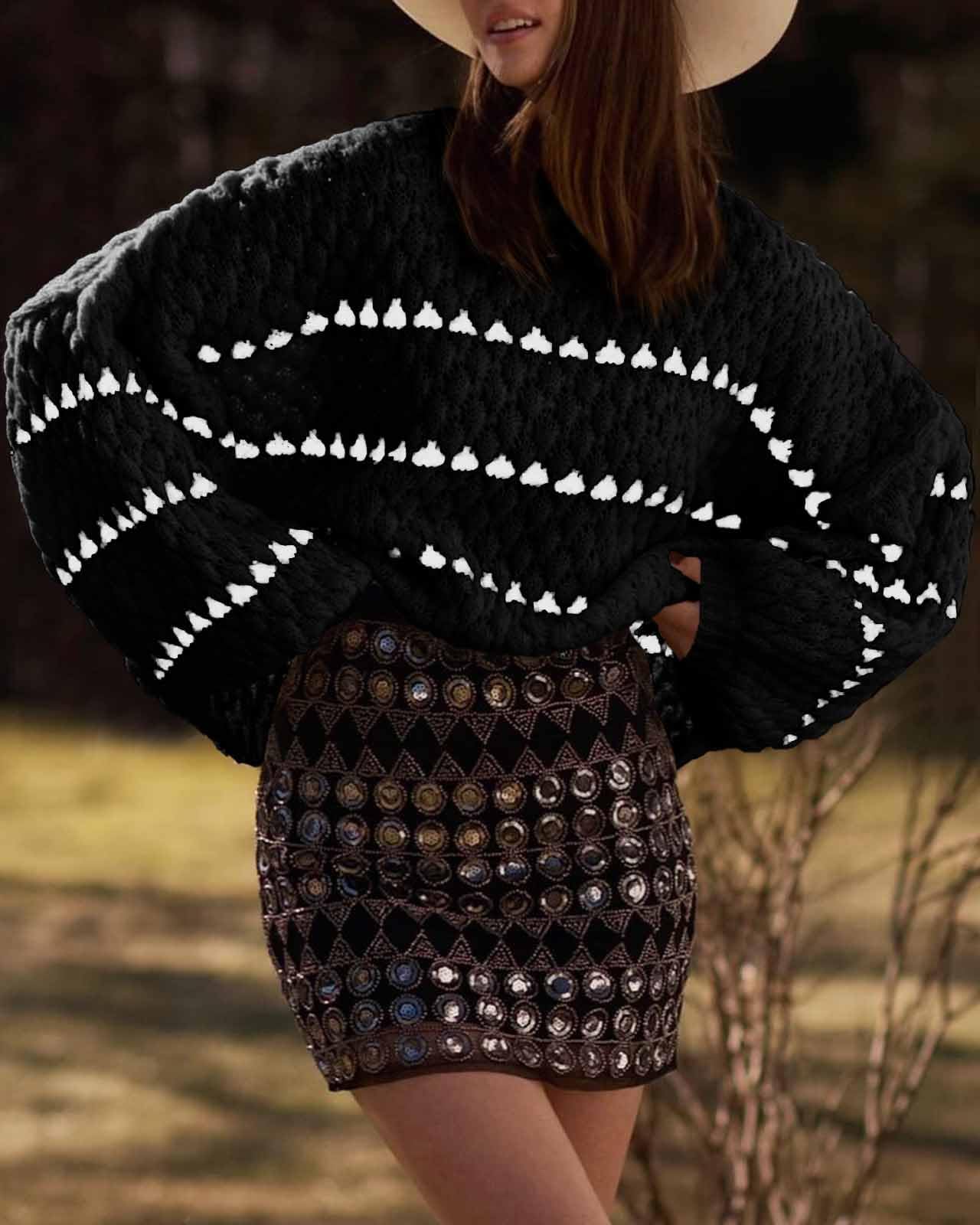 Saodimallsu Women’s Oversized Striped Knit Sweater