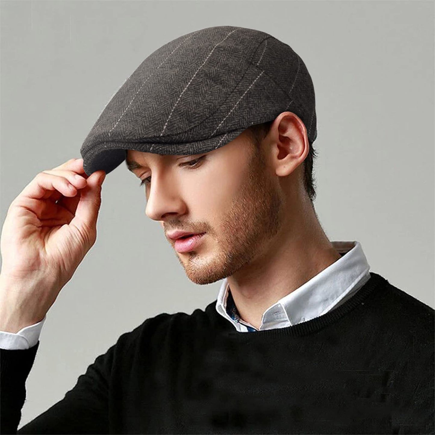 besbomig Schiebermütze Barret Flat Cap Schirmmütze für Herren Damen, Gatsby Newsboy Cap Baskenmützen Golfermütze, Frühling Herbst Winter, 55-59cm