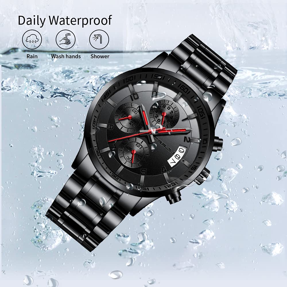 CRRJU Herren Uhr Business Edelstahl wasserdichte Chronographen mit Kalender Armbanduhr Edelstahlband Stoppuhr Analog Quarzuhr
