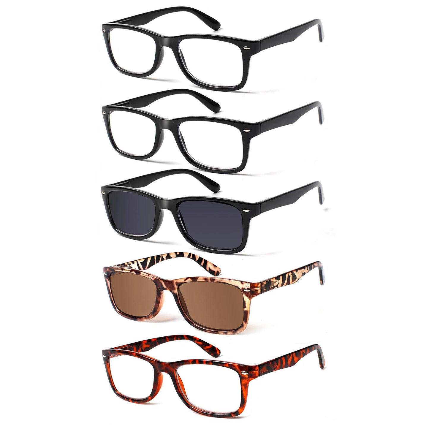 COJWIS 5 Pack Lesebrille Blaulichtfilter Brille Herren Damen Schwarz Leser Computer Brillen Feder Scharnier Lesebrillen (5 Schwarz, 2.75, Dioptrien)