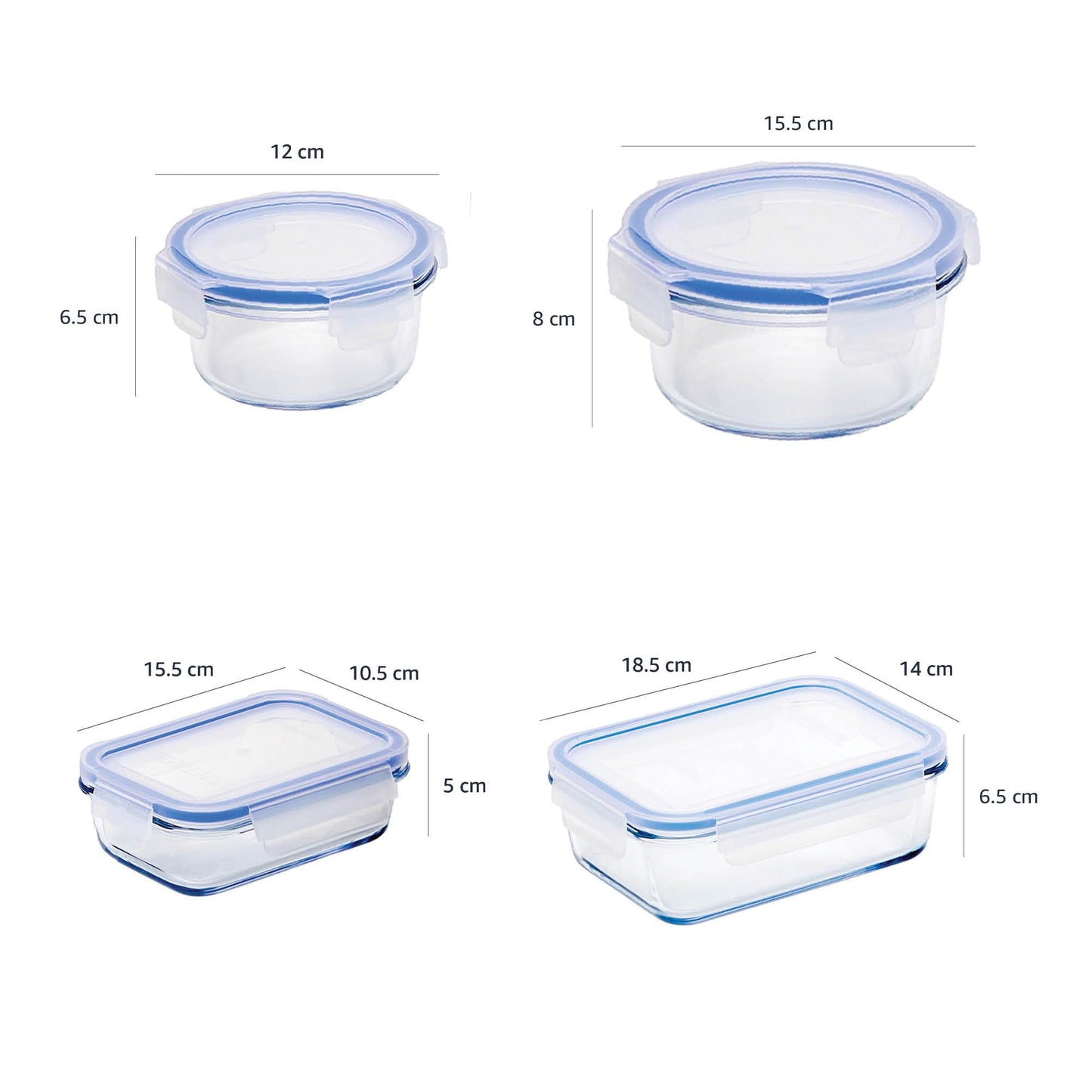 Frischhaltedosen aus Glas für Lebensmittel, 14er-Pack (7 Behälter + 7 Deckel), BPA-freie (7er Pack) , Transparent, Blau