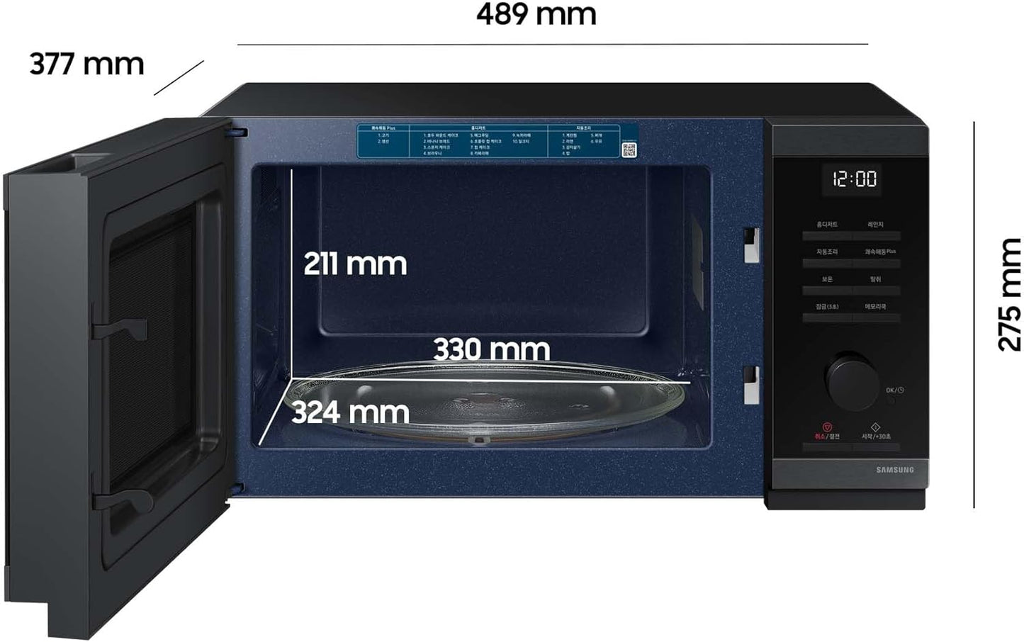 Samsung MS23DG4504AGE1 Solo-Mikrowelle ohne Grill, 23 l, 800 W, Home Dessert, Quick Defrost, Healthy Cooking, Warmhaltefunktion, Schwarz Edelstahl