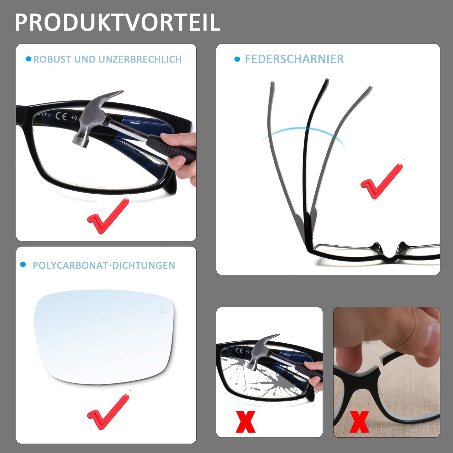COJWIS Lesebrille 6 Pack herren und Damen Qualität Feder Scharnier Blaulichtfilter Leser Brille(6 Farbe Mischen-1, 2.00)