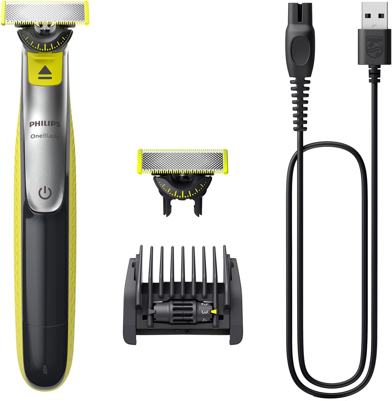 Philips OneBlade 360 Face - Elektrischer Bartstyler und Trimmer, 2x 360 Klinge, verstellbarer 5-in-1-Kammaufsatz, QP2734/30