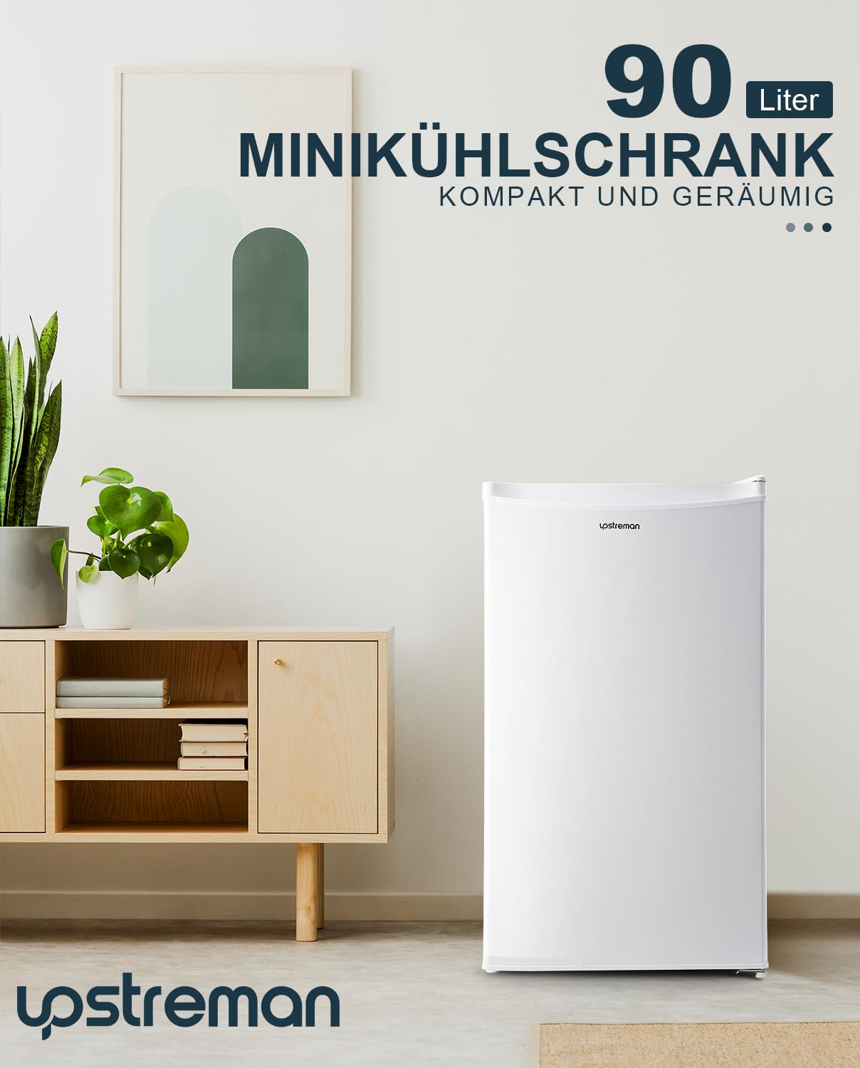 Upstreman 91L Refrigerator with Freezer, Small Refrigerator with Vegetable Compartment and Freezer, Adjustable Thermostat, Mini Fridge for Dorm, Office, Bedroom, White-BR321