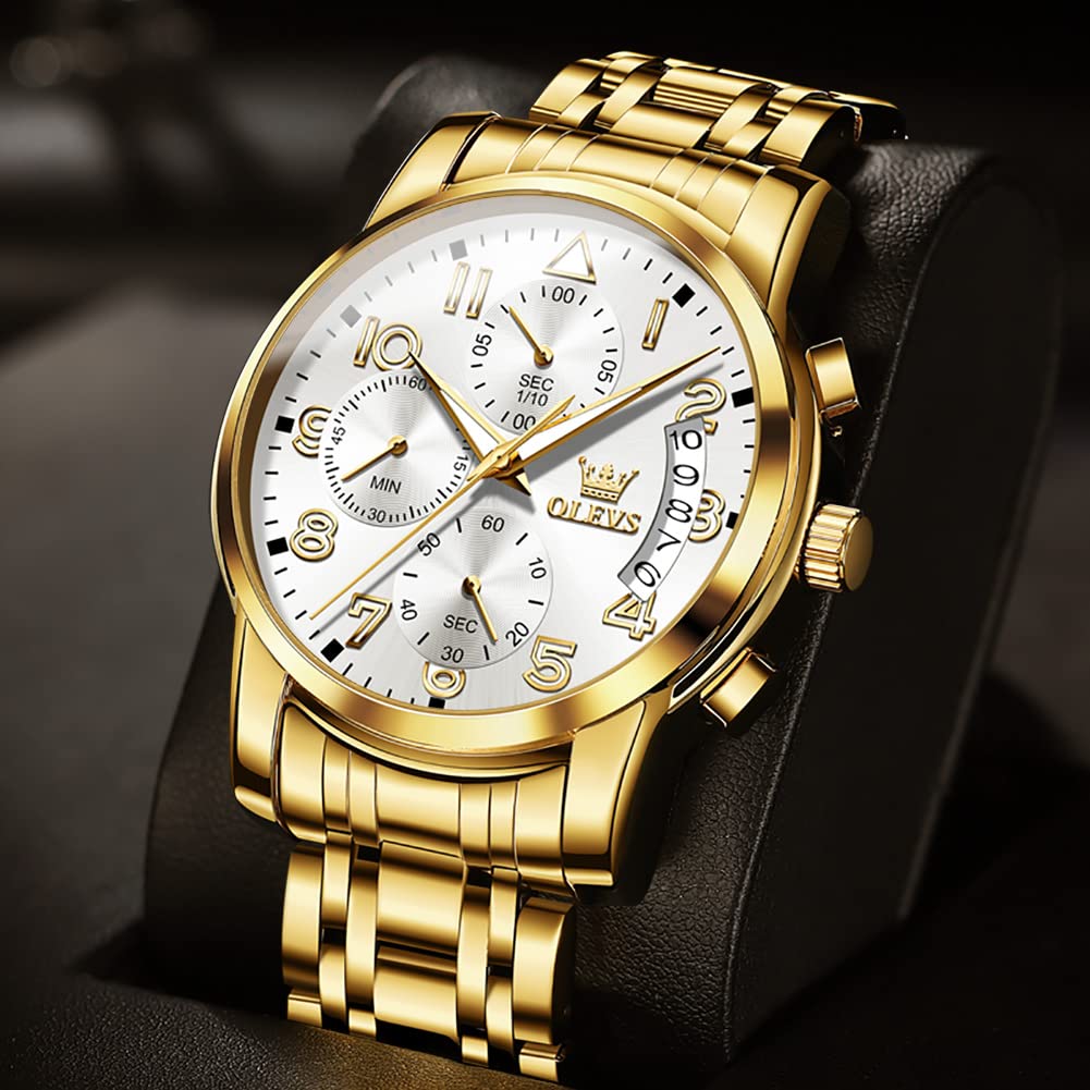 OLEVS Uhren Herren, Edelstahl Analoger Quarzuhr, Multifunktionale Diamanten Herrenuhren, Klassisches Luxuskleid Herrenuhr