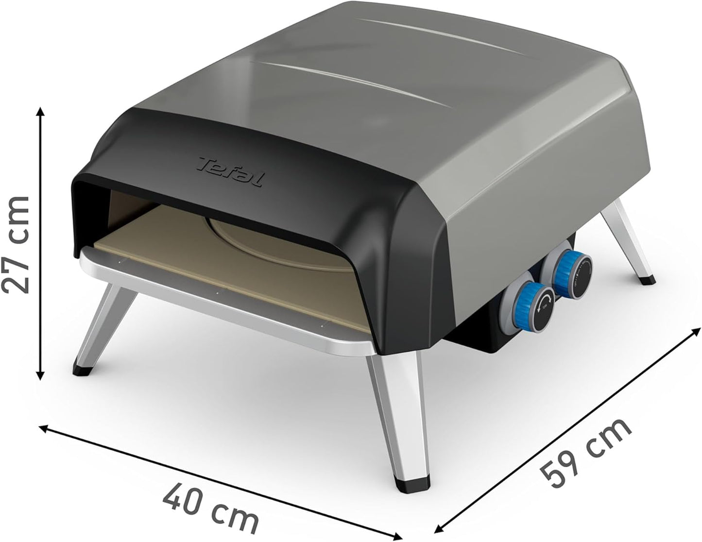 Tefal Pizza Pronto Gas-Pizzaofen für den Außeneinsatz, bis 400 °C, Temperaturregler, Ein-/Ausschalter, Steuerung des Drehsteins, kompakt, inkl. Pizzaschieber, Edelstahl, JM413015