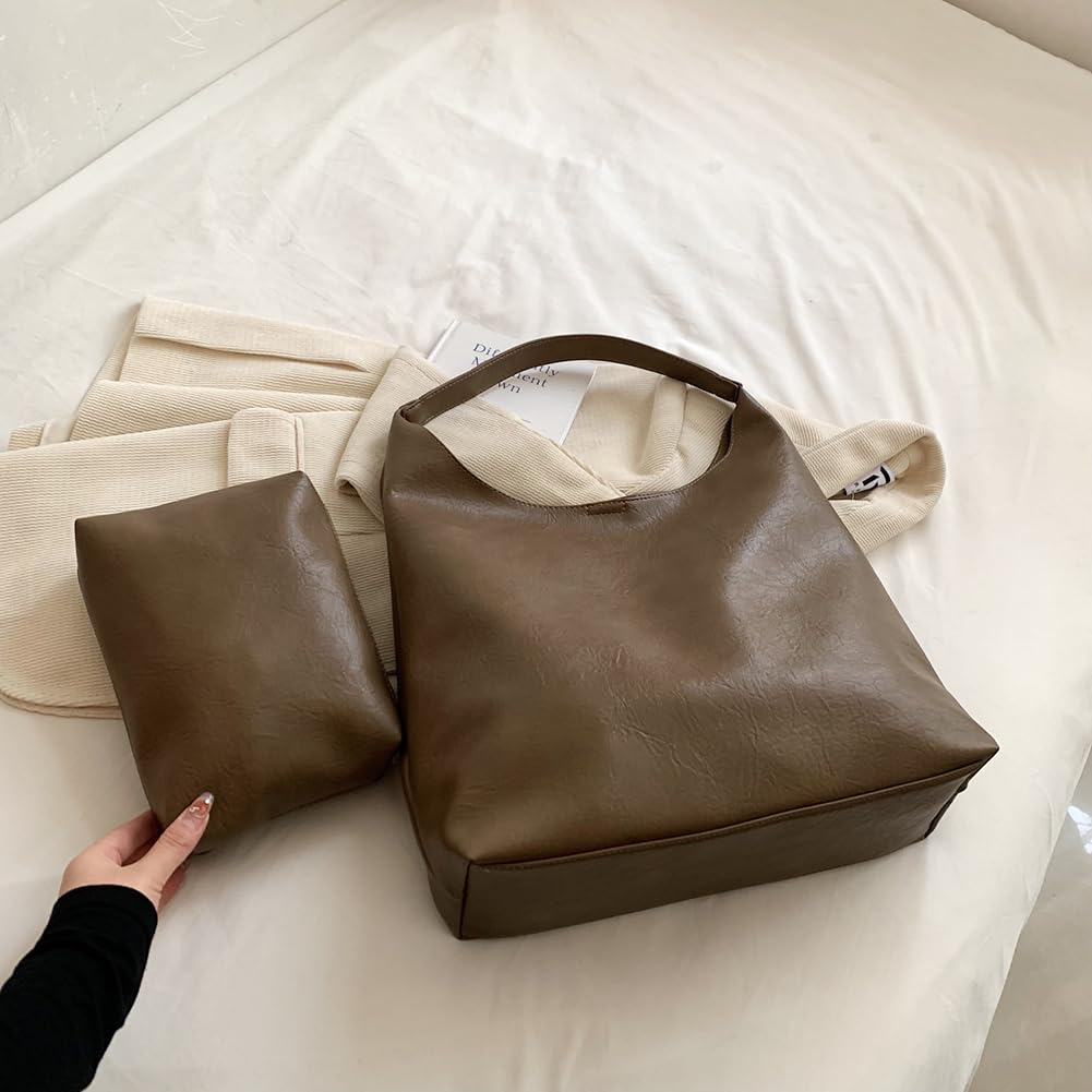Large PU Leather Tote Bag – Women’s Soft Shoulder Handbag with Coin Purse
