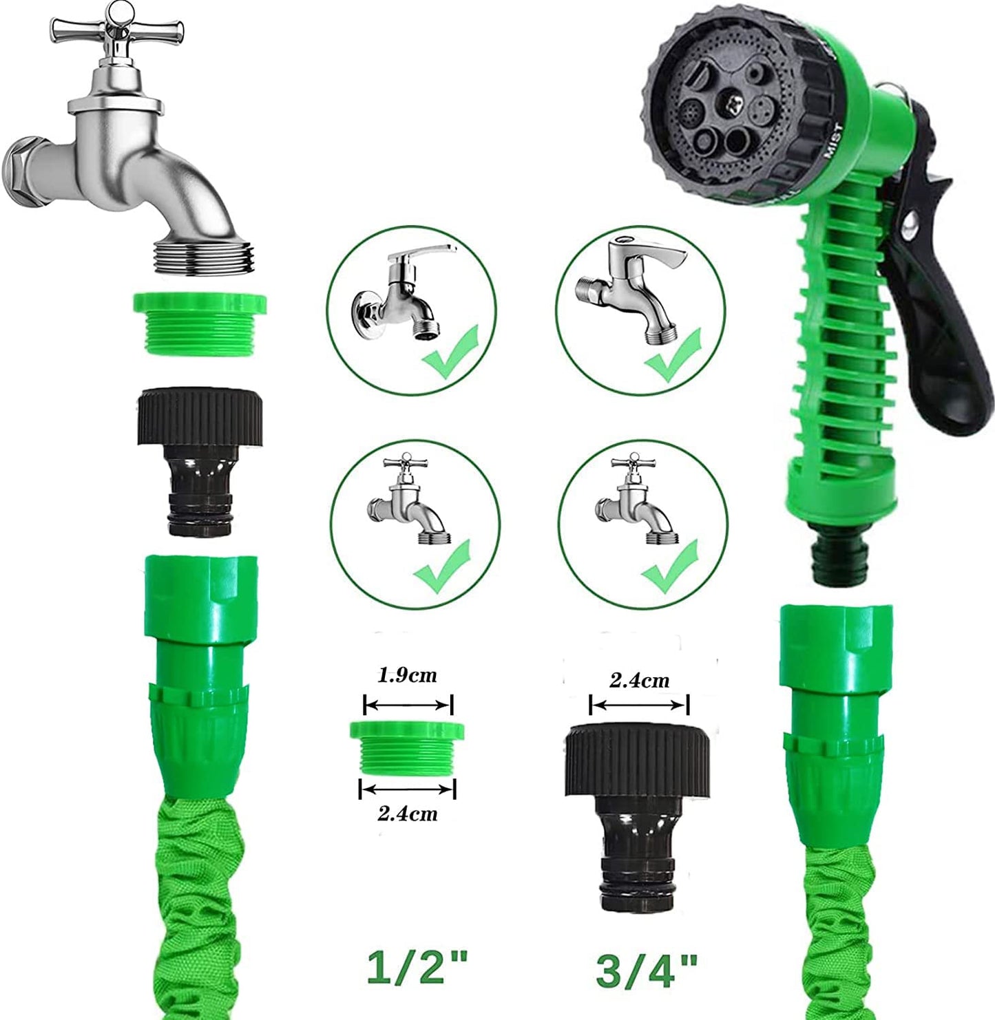 niboameu Gartenschlauch Flexibel, Wasserschlauch Dehnbar Flexibler Gartenschlauch 30 m mit 7 Funktionen Garten Handbraus, Schlauch Flexibel Bewässerung für Garten Haustier Autowäsche (100 Fuß, grün)