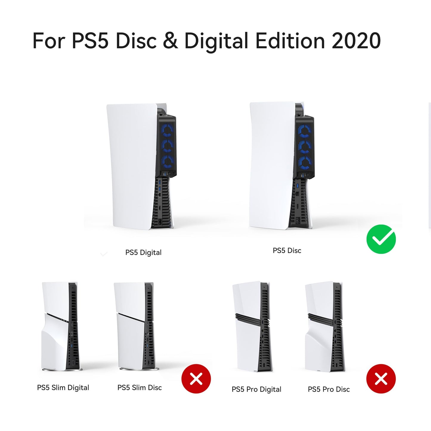 Kühlzubehör für ALTE PS5-Version, KIWIHOME PS5-Lüfter mit LED, automatischer Geschwindigkeitsregelung und USB3.0-Hubs, für PS5 Disc und Digital Edition, nicht für PS5 Slim/PS5 Pro (Weiß)