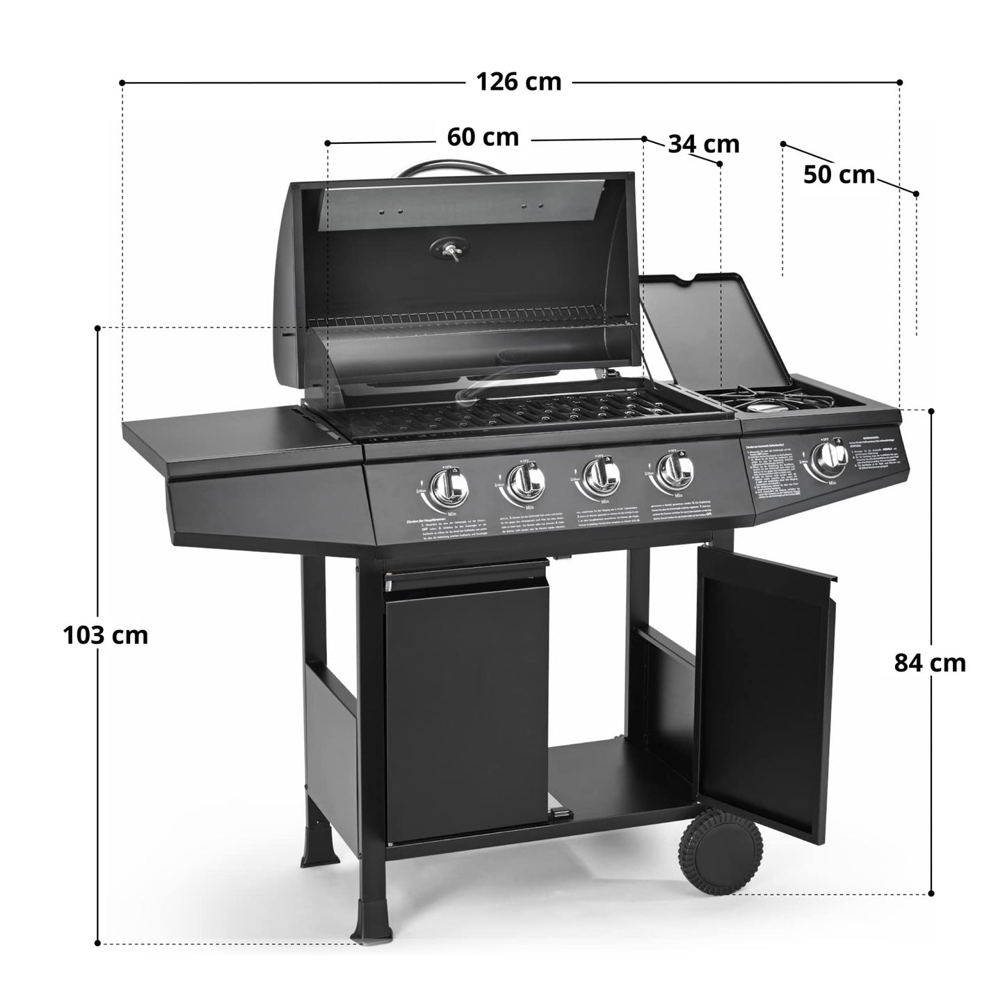 TAINO BASIC BBQ Gas Grill Grill Cart Stainless Steel Burner + Side Cooker Grill (BASIC 6+1 Gas Grill)