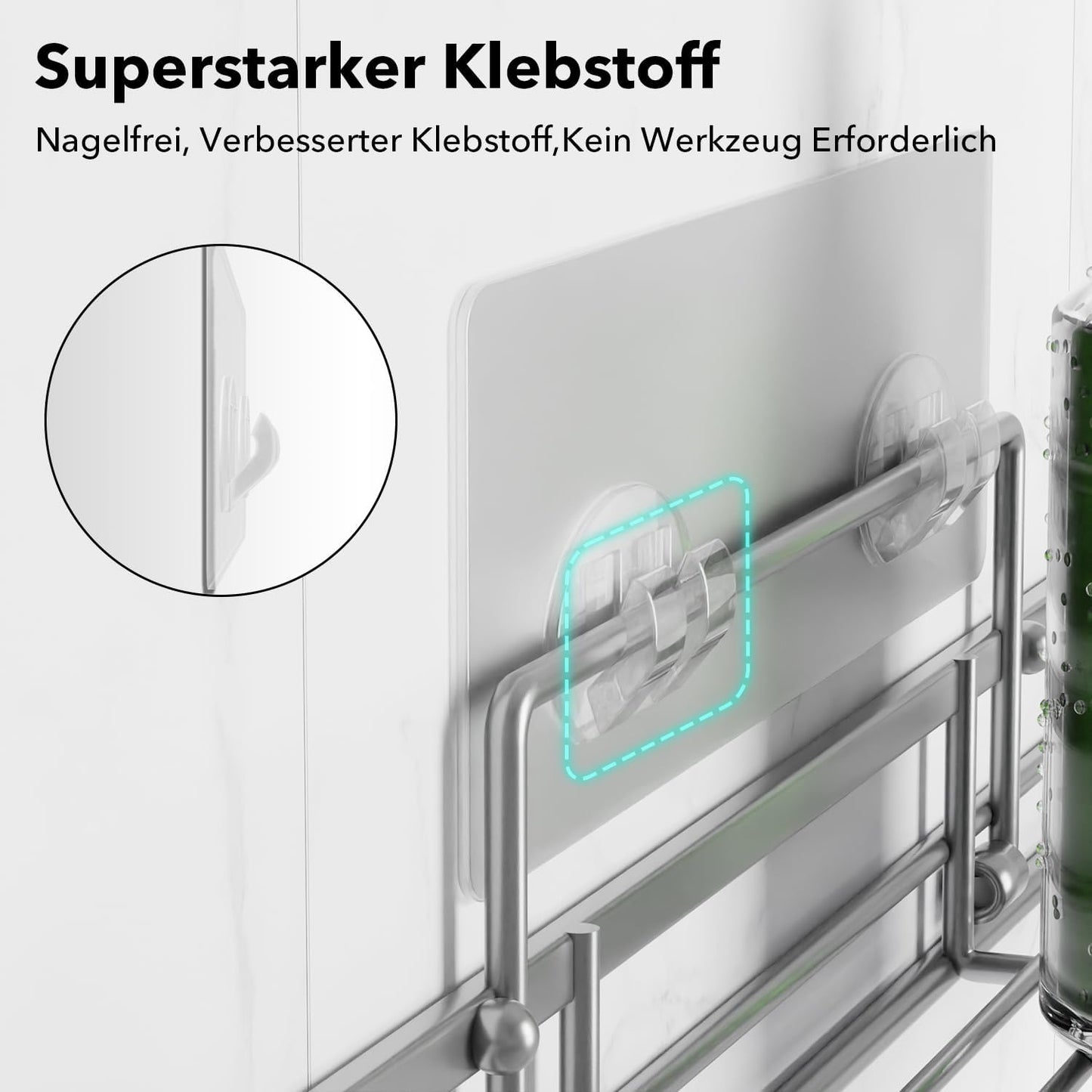 saffruff Duschablage Ohne Bohren 2 Stück Duschregal Duschkorb Badezimmer Organizer, Regal Badregal Shampoo Halterung für Dusche Küche Bathroom, mit 2 Klebeflächen,Edelstahl Schwarz