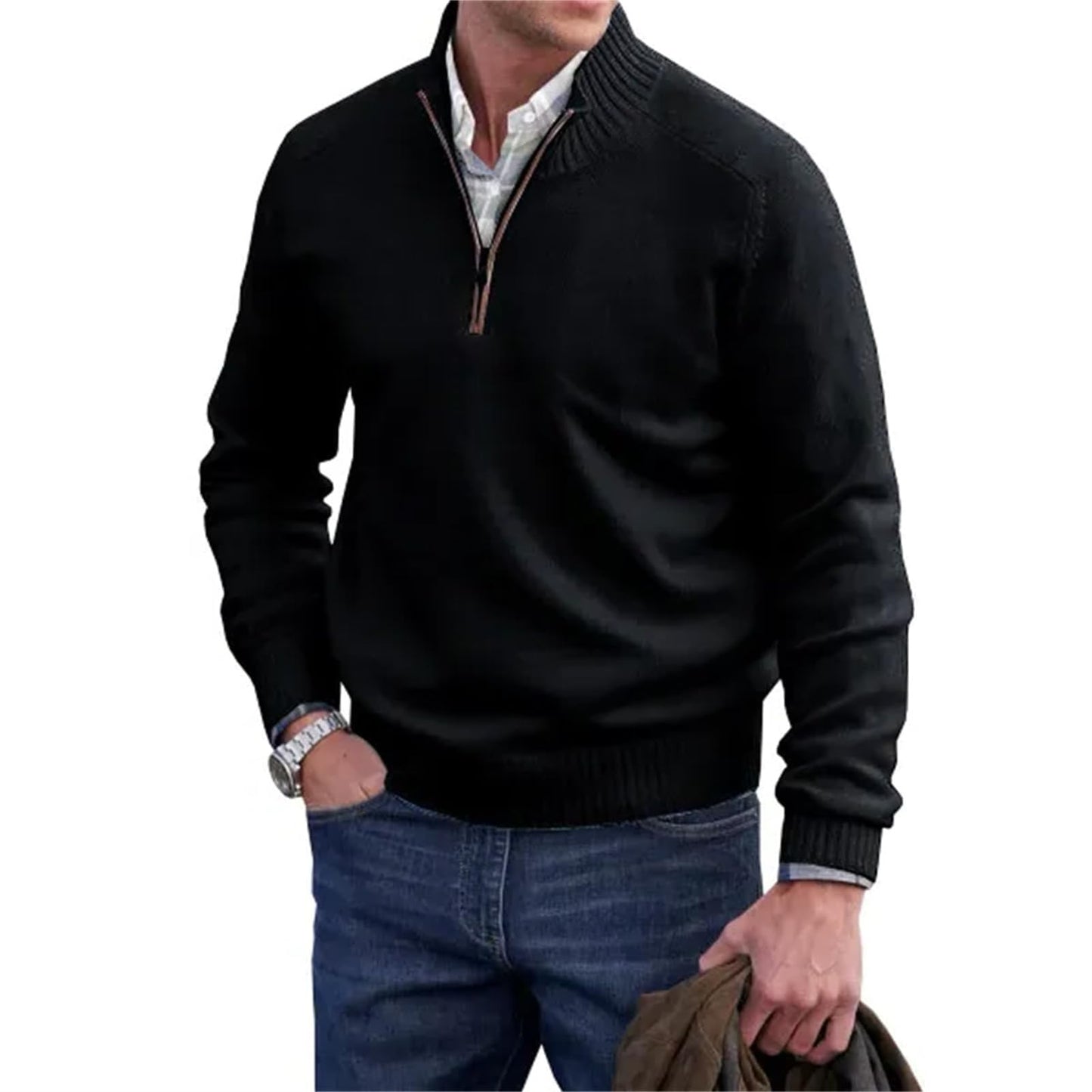 Men’s Cashmere Quarter-Zip Sweater – Soft Knit Stand Collar Pullover
