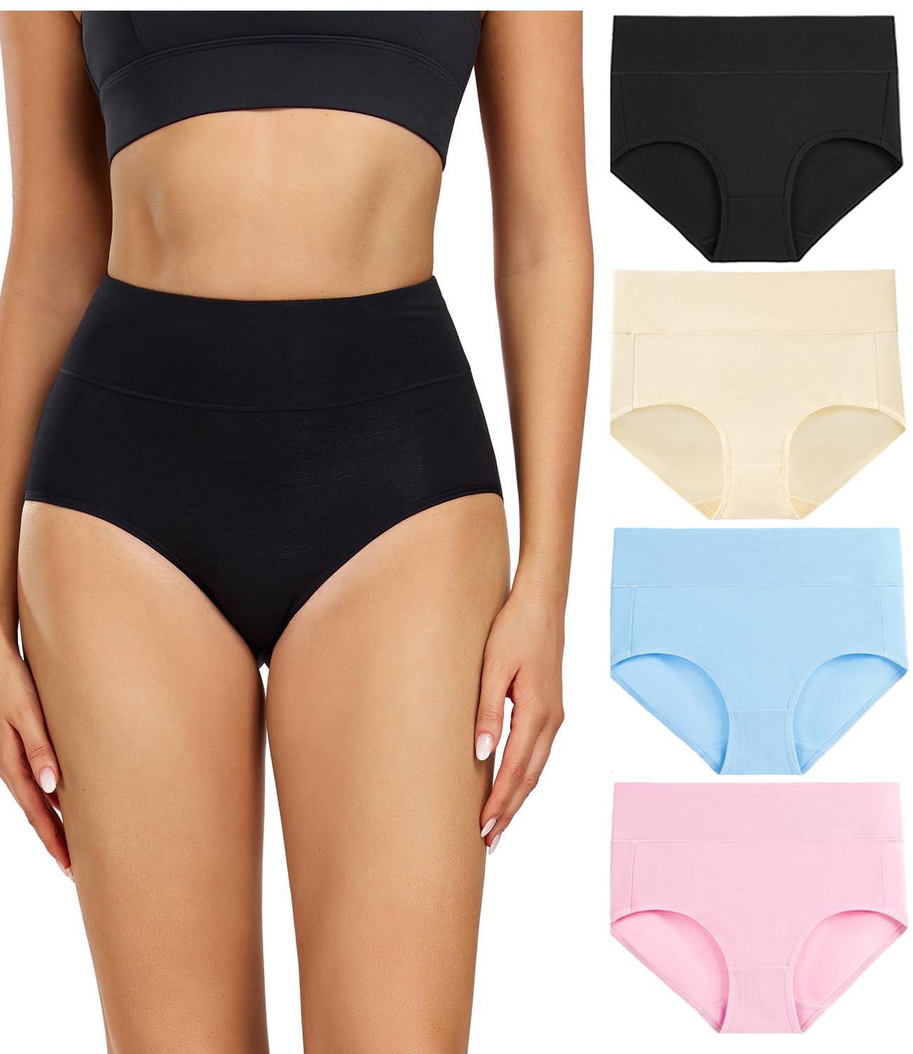 Wirarpa Women’s Cotton Underwear High Waist Briefs - Pack of 4